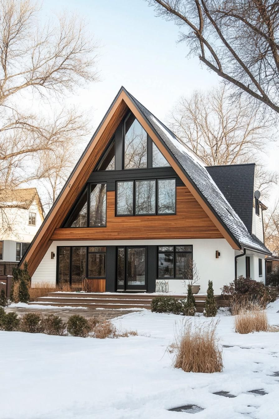 Modern A-frame house with wood and glass facade