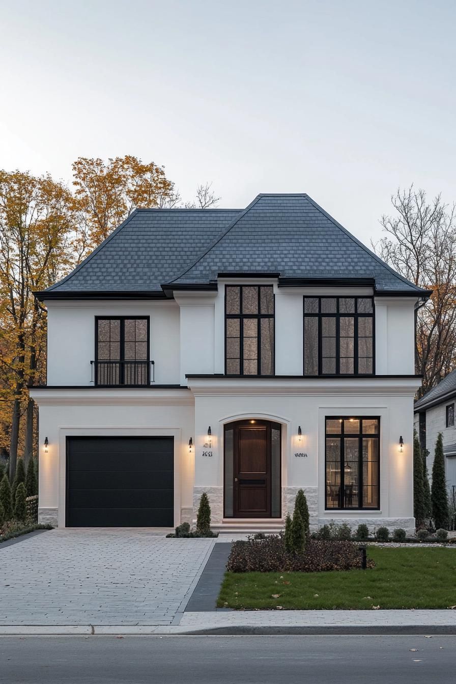 Modern suburban house with a dark roof and large windows