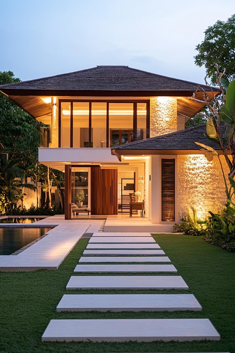 Modern Balinese villa with a sleek poolside view