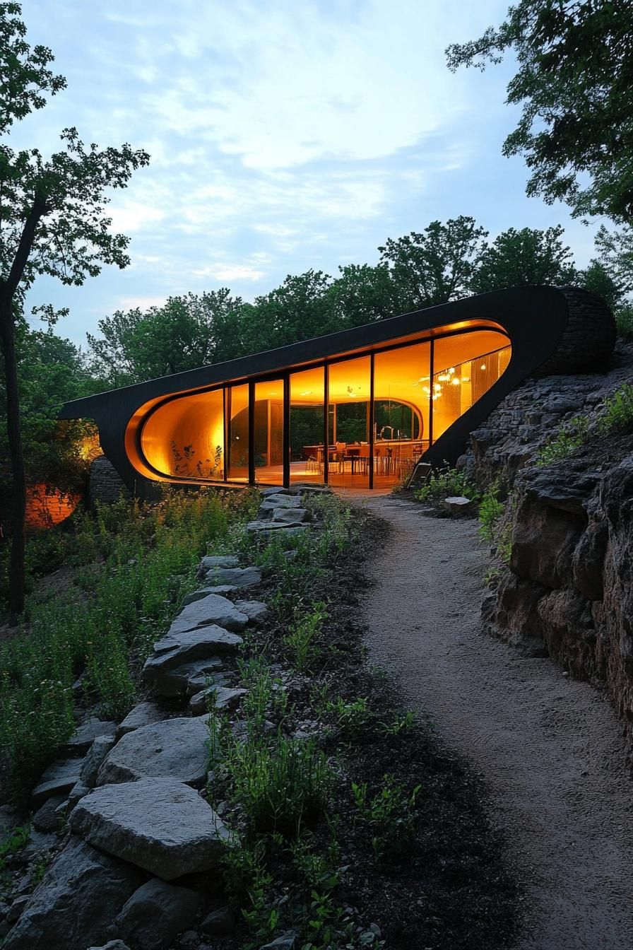 modern earth sheltered house with mirror facade buil into forest hills 2