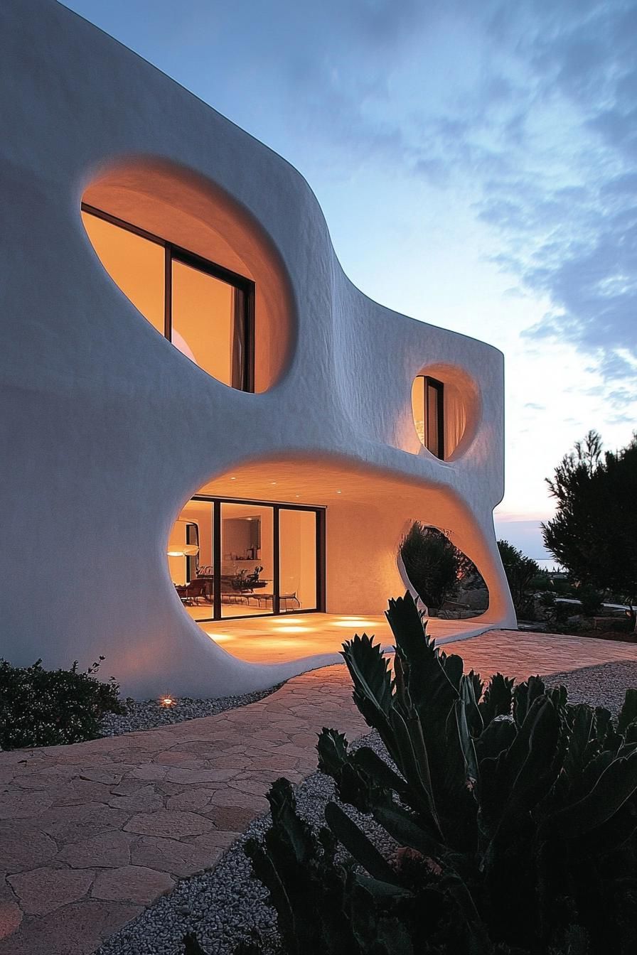 modern house with precast concrete facade with sculptural features lively mediterranean landscape 1