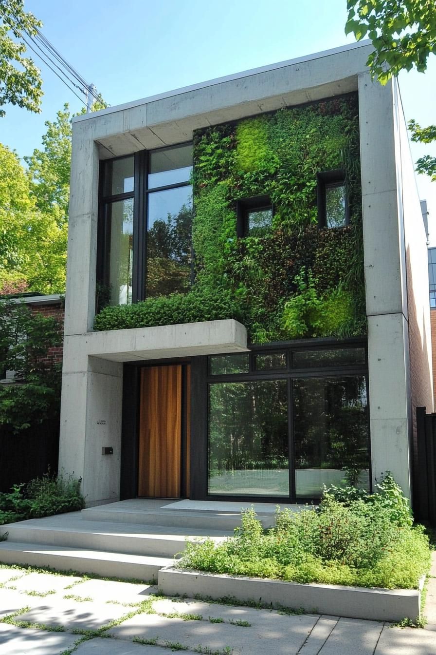 modern house with precast concrete facade with living green wall city neighborhood 1