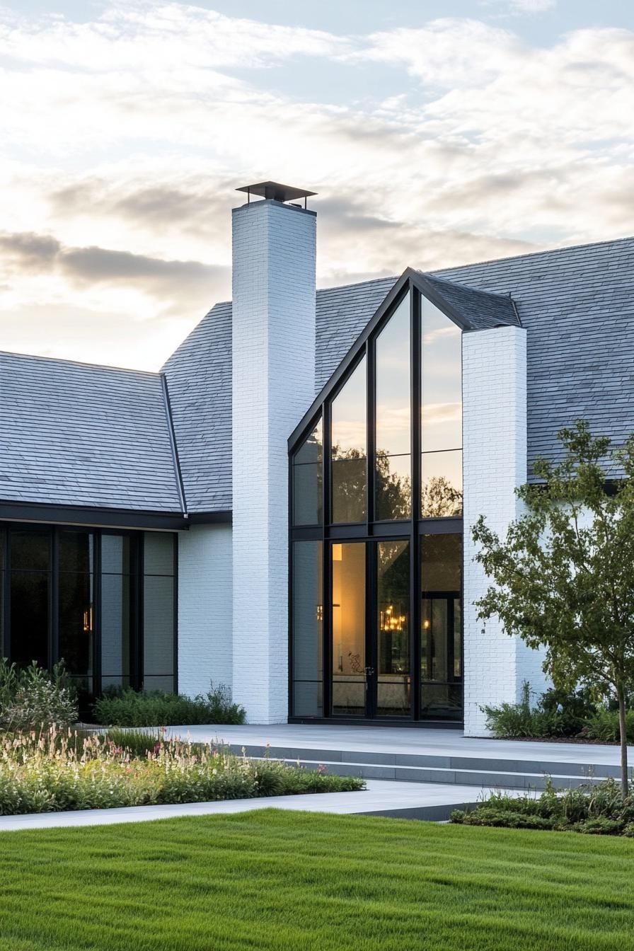 modern rural house facade with whitewashed brick and steel elements on a beautiful farm 3