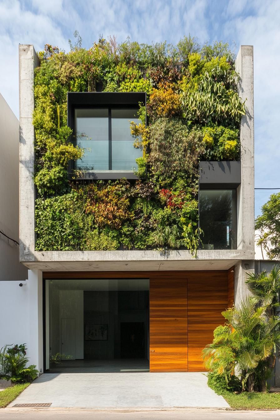 modern house with precast concrete facade with living green wall city neighborhood 3