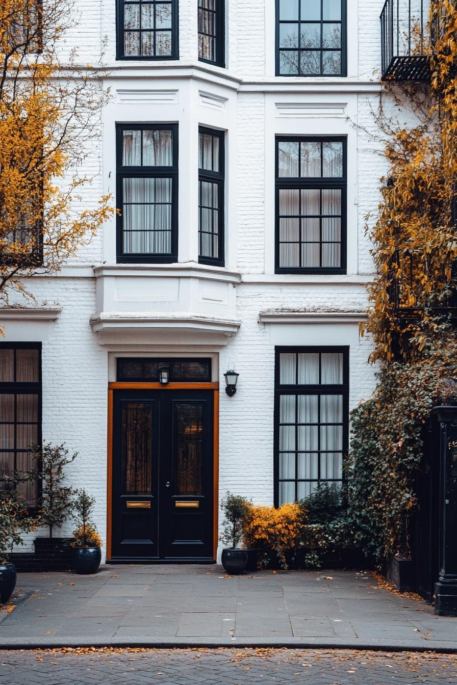 modern 90s style townhouse facade with bay windows uptown London street 2