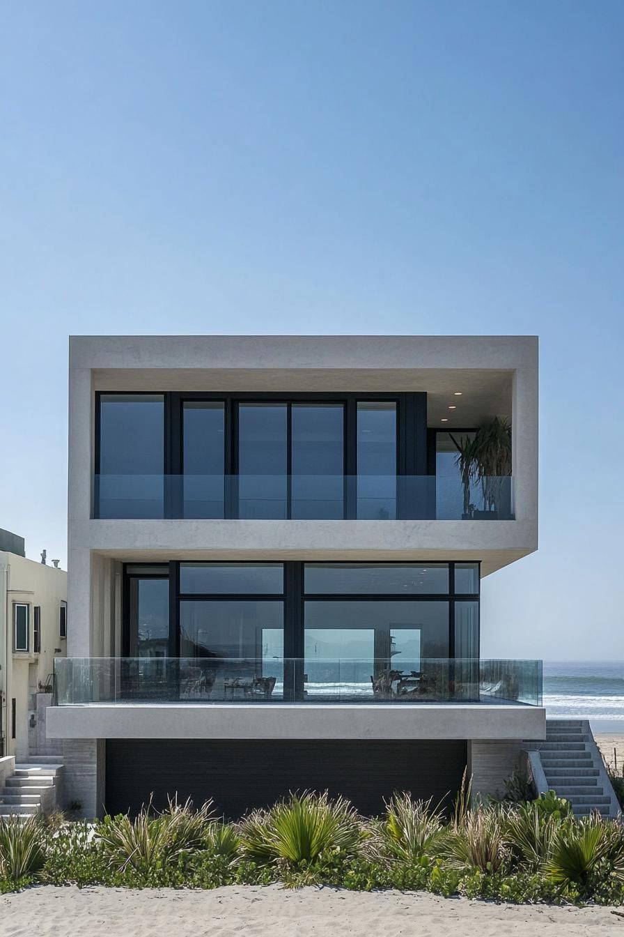 modern beach house precast concrete facade in reflective epoxy finish with stunning ocean views