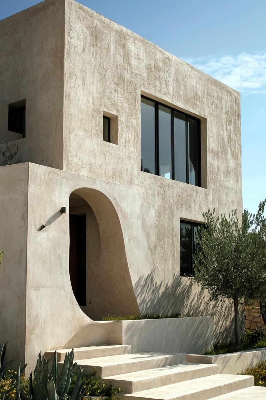 modern house with precast concrete facade with sculptural features lively mediterranean landscape 3