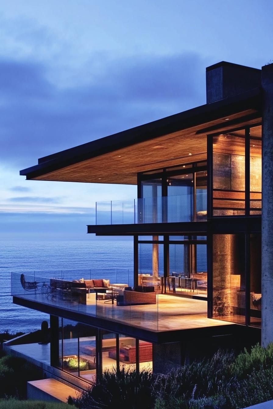modern beach house precast concrete facade in reflective epoxy finish with stunning ocean views 2