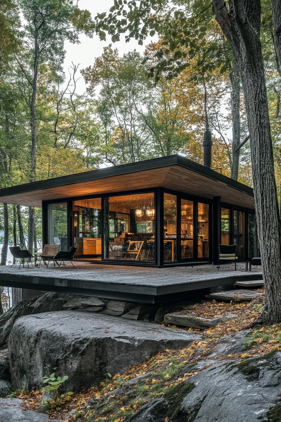 mid century modern cabin with flat roof and large overhangs stunning lakeside views 2