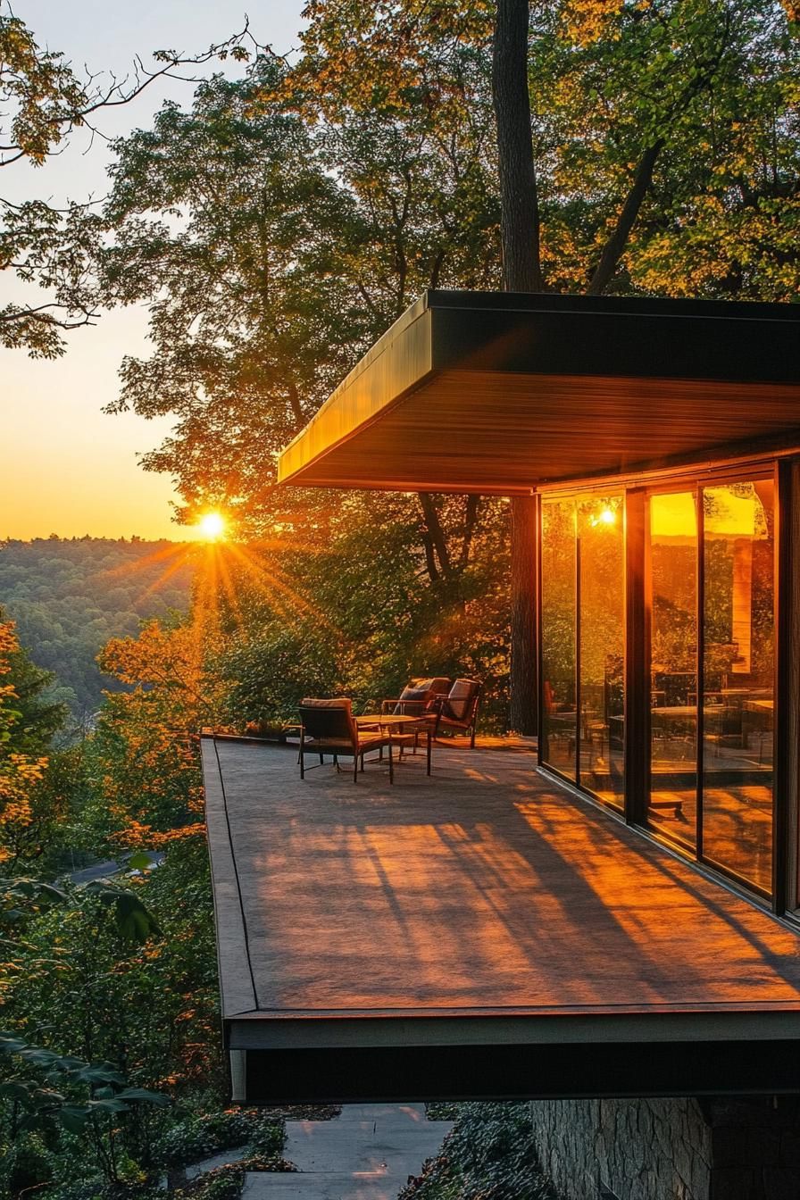 mid century modern cabin cantilevered over outdoor deck stunning hillside views 1