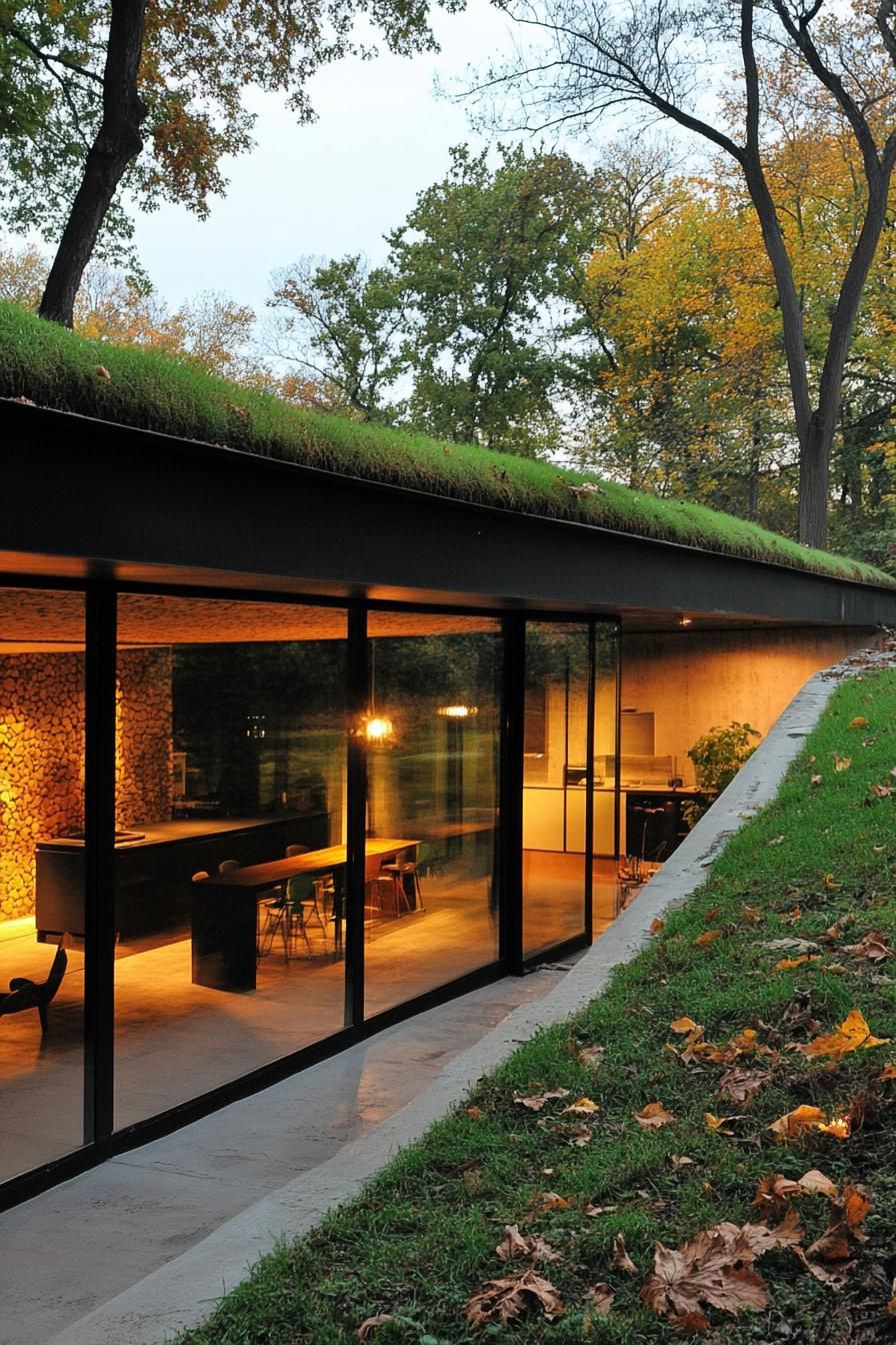 modern earth sheltered house with mirror facade buil into forest hills 3
