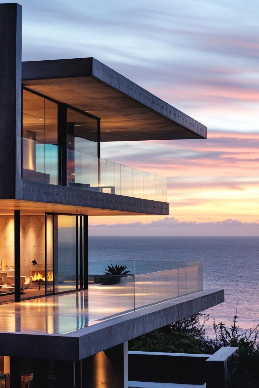 modern beach house precast concrete facade in reflective epoxy finish with stunning ocean views 1
