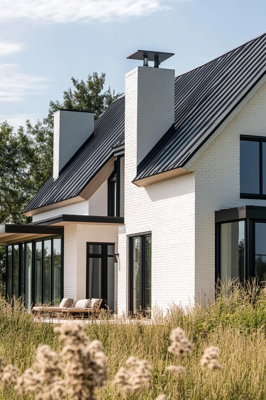 modern rural house facade with whitewashed brick and steel elements on a beautiful farm 2