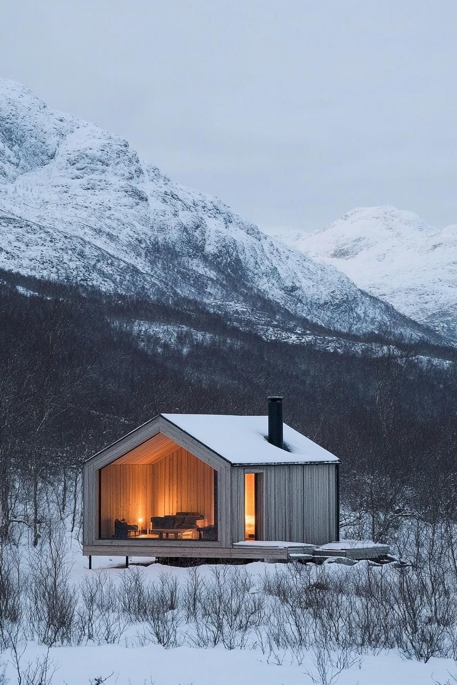 modern prefab Scandinavian minimalist cabin in stunning Scandinavian mountains 3