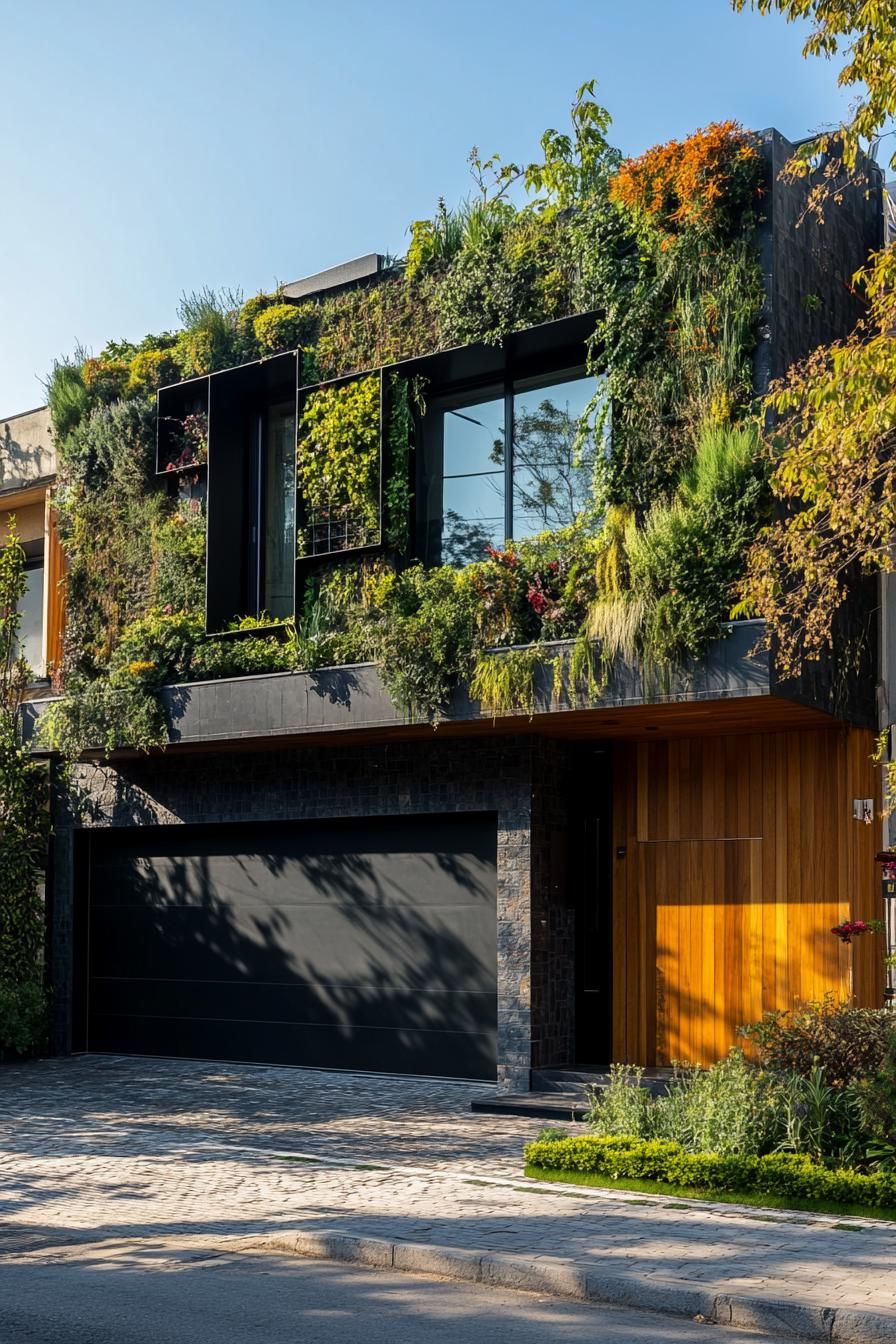 modern 90s style house facade with verticla garden big city surroundings 2