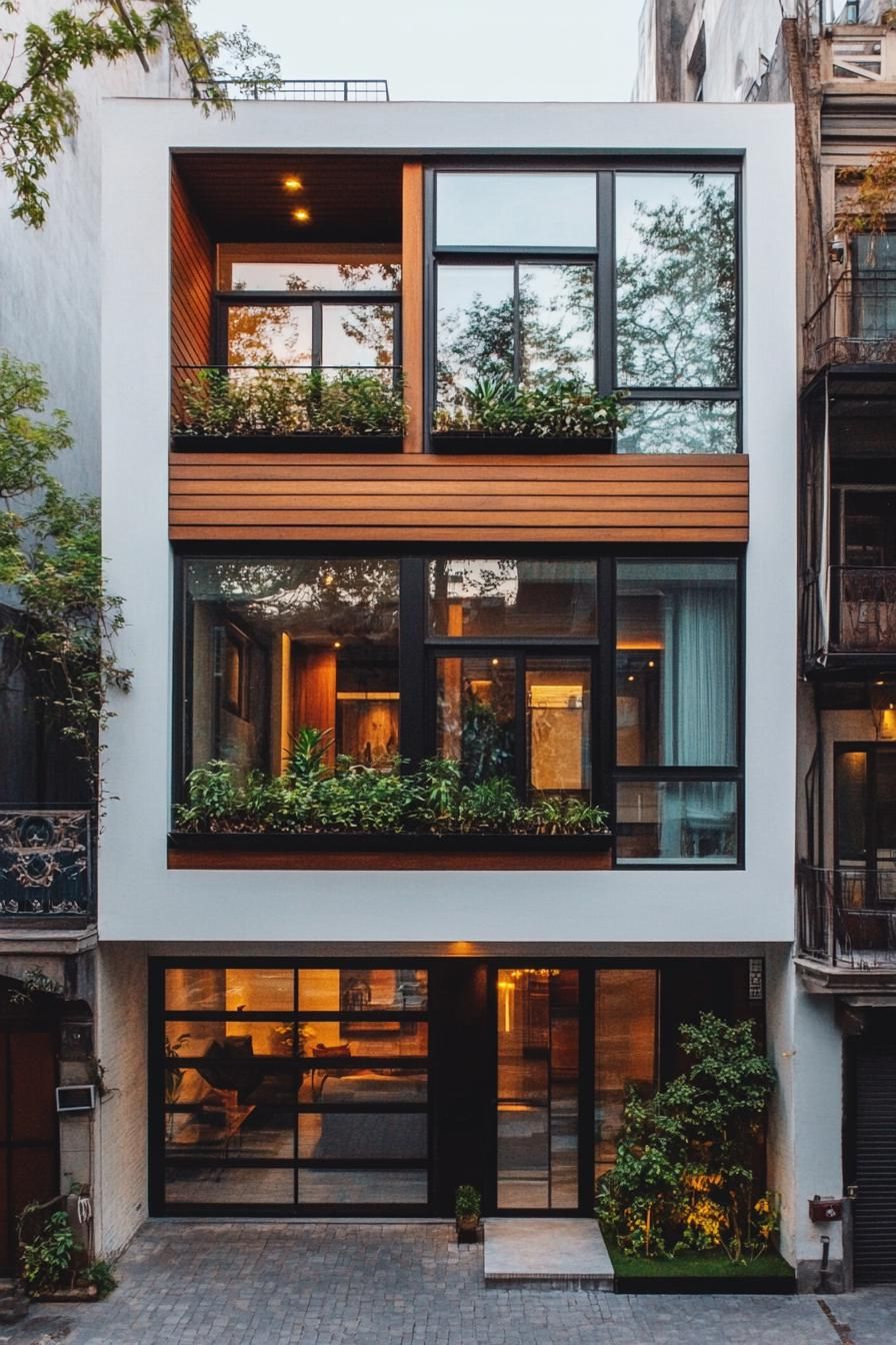 modern 90s style house facade with verticla garden big city surroundings 1