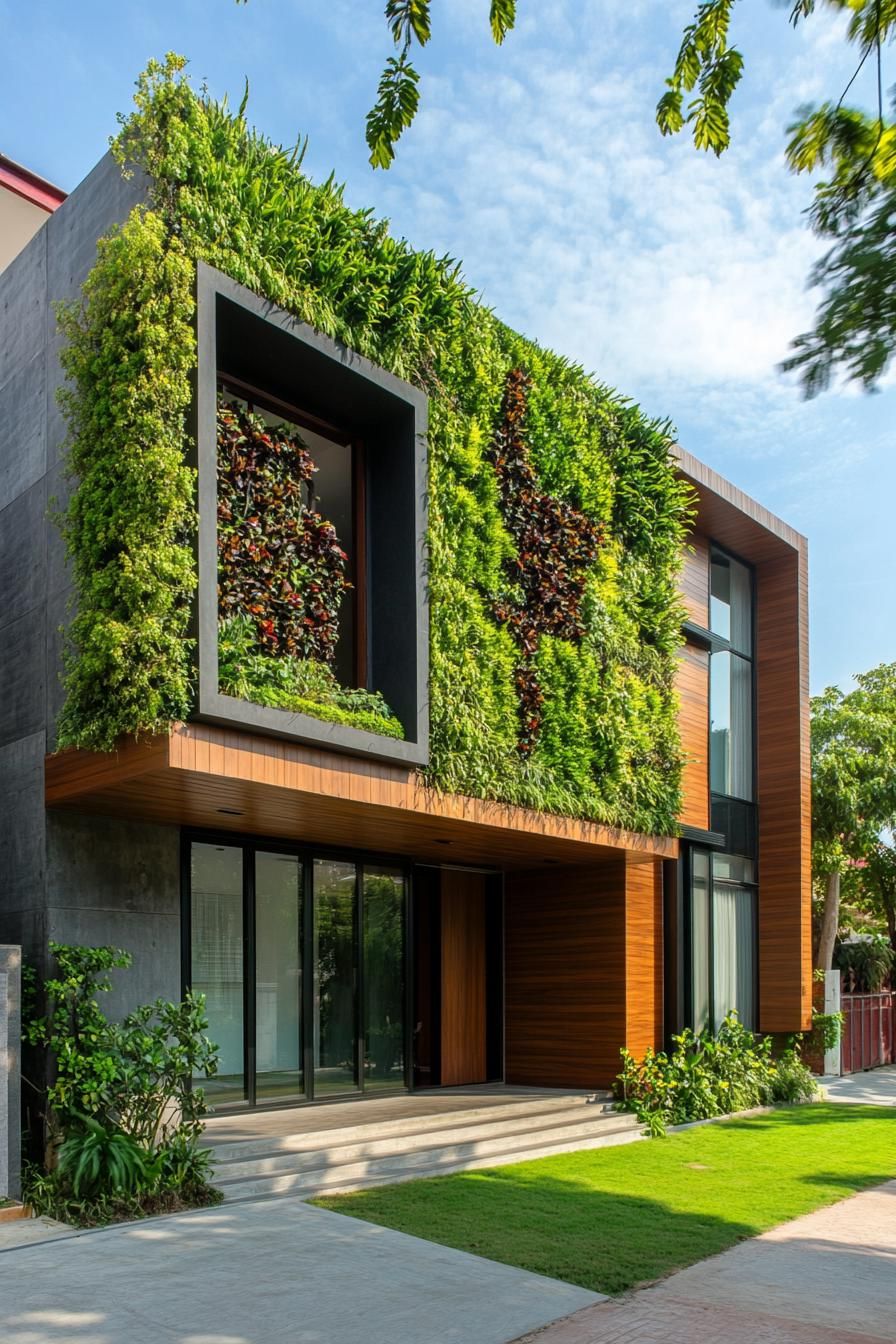 modern house with precast concrete facade with living green wall city neighborhood 2