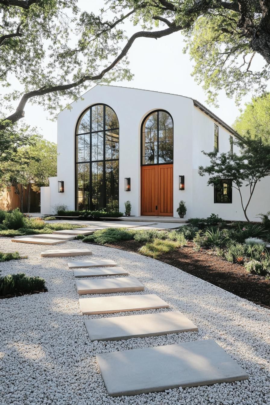 modern spanish house in white stucco modern arched windows in black trim barrel tile roof shingle v 6.1