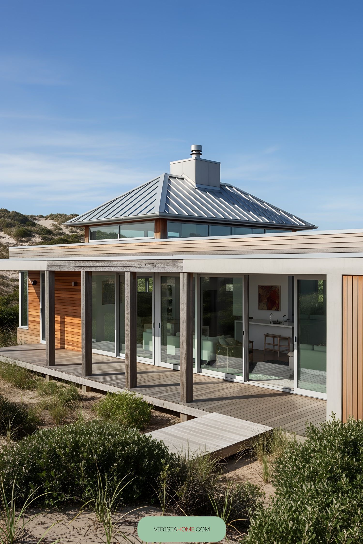 Stylish beach house with large windows