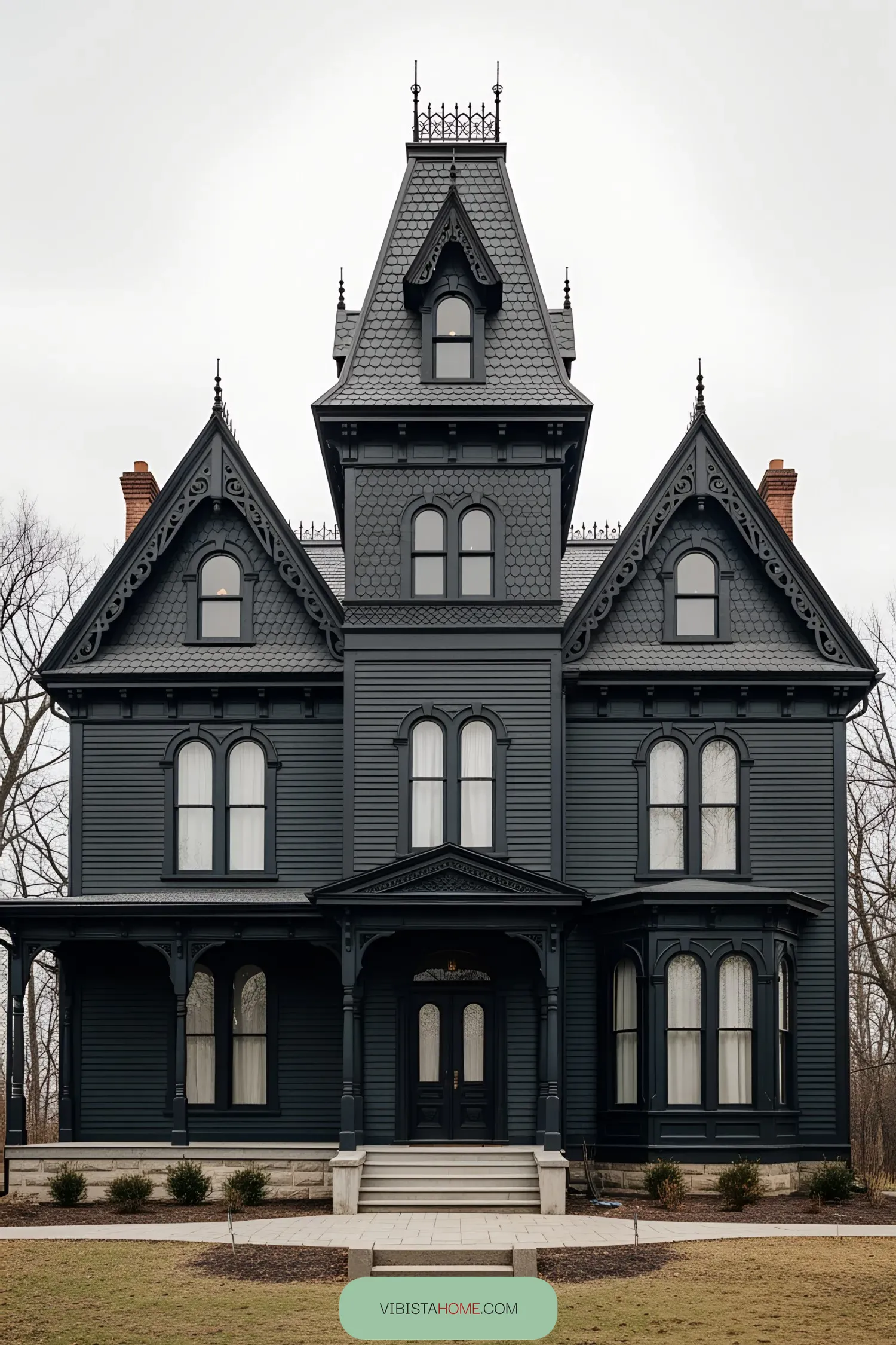 Dark Victorian house with ornate details