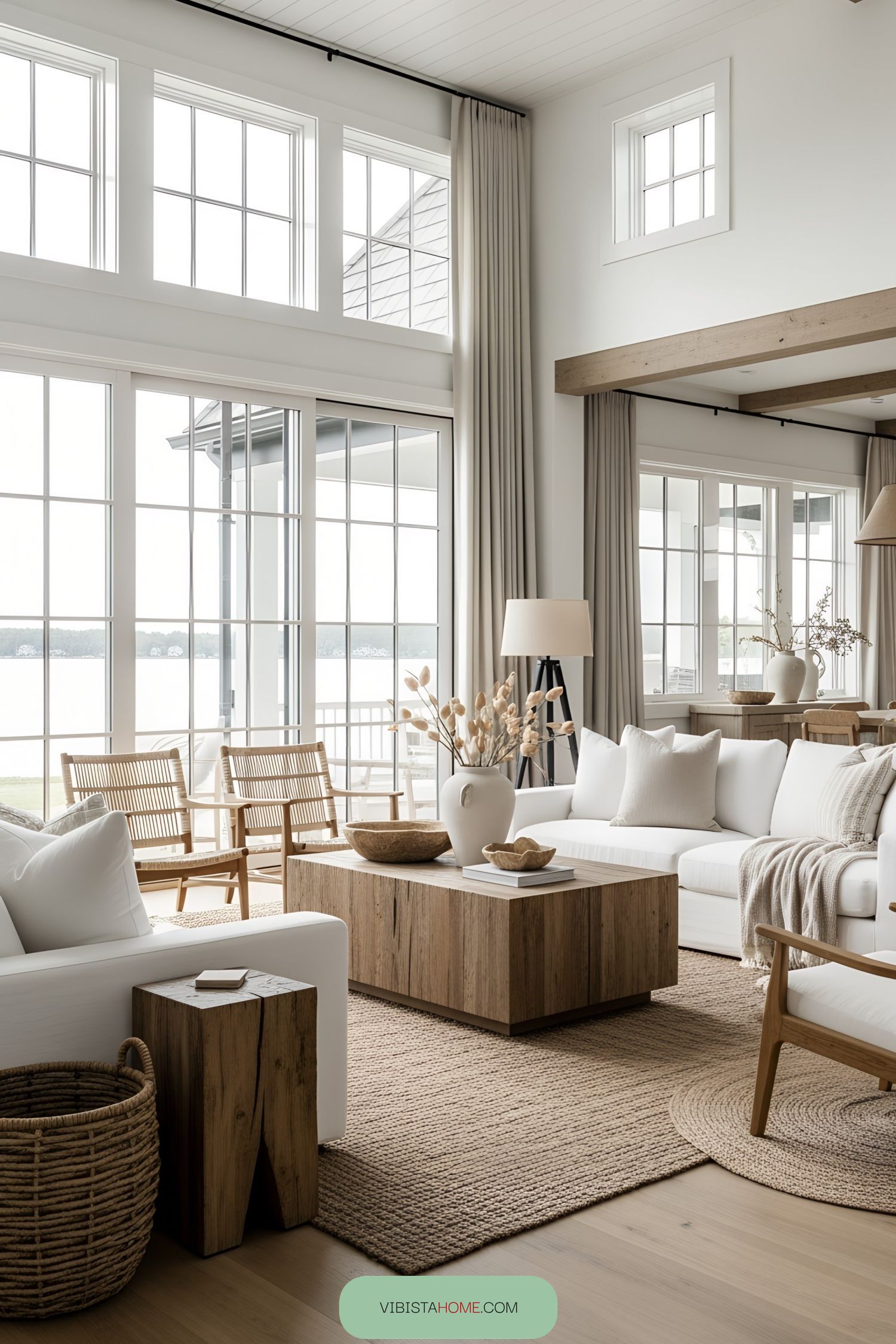 Bright and airy lake house living room