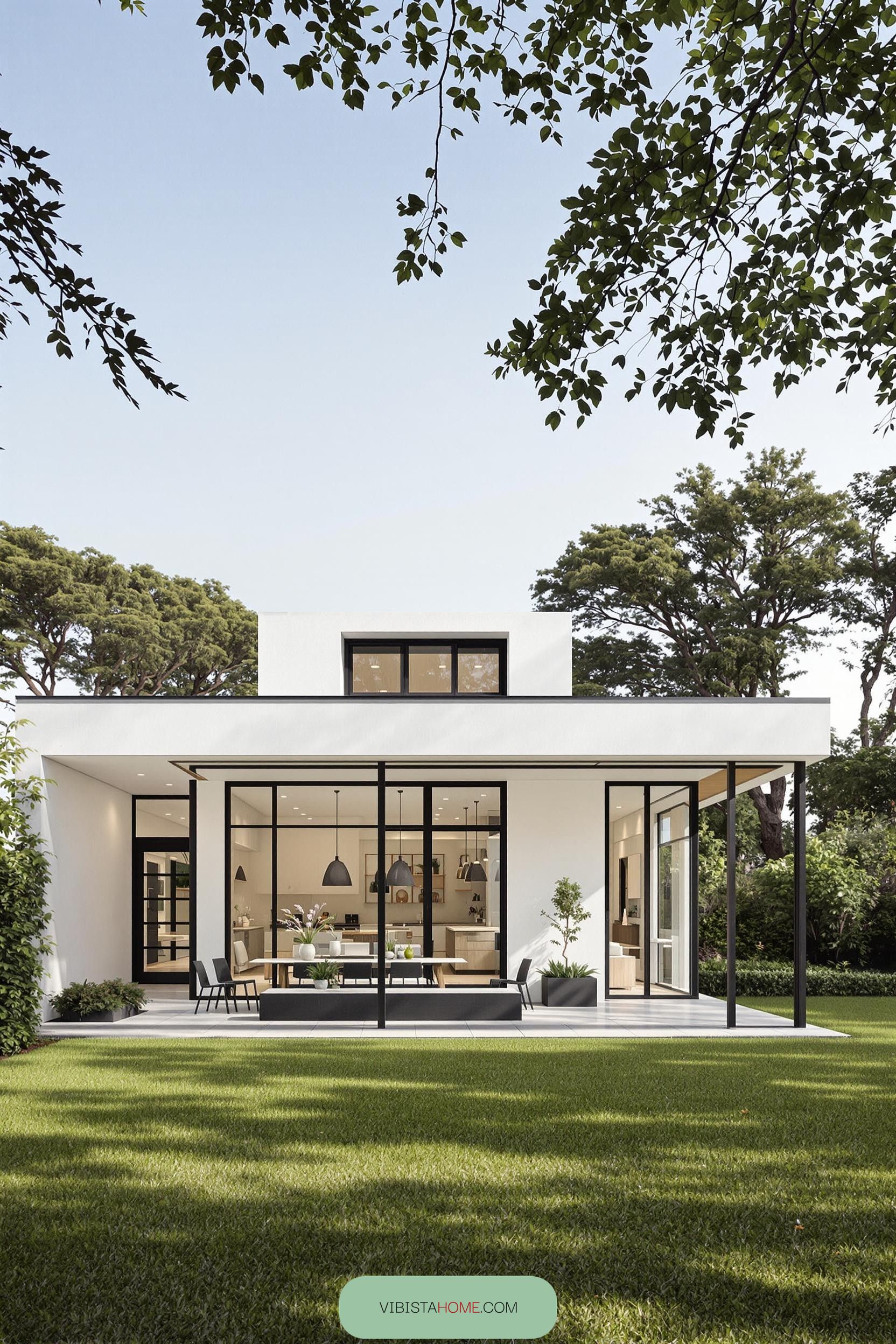 Sleek minimalist bungalow with floor-to-ceiling windows