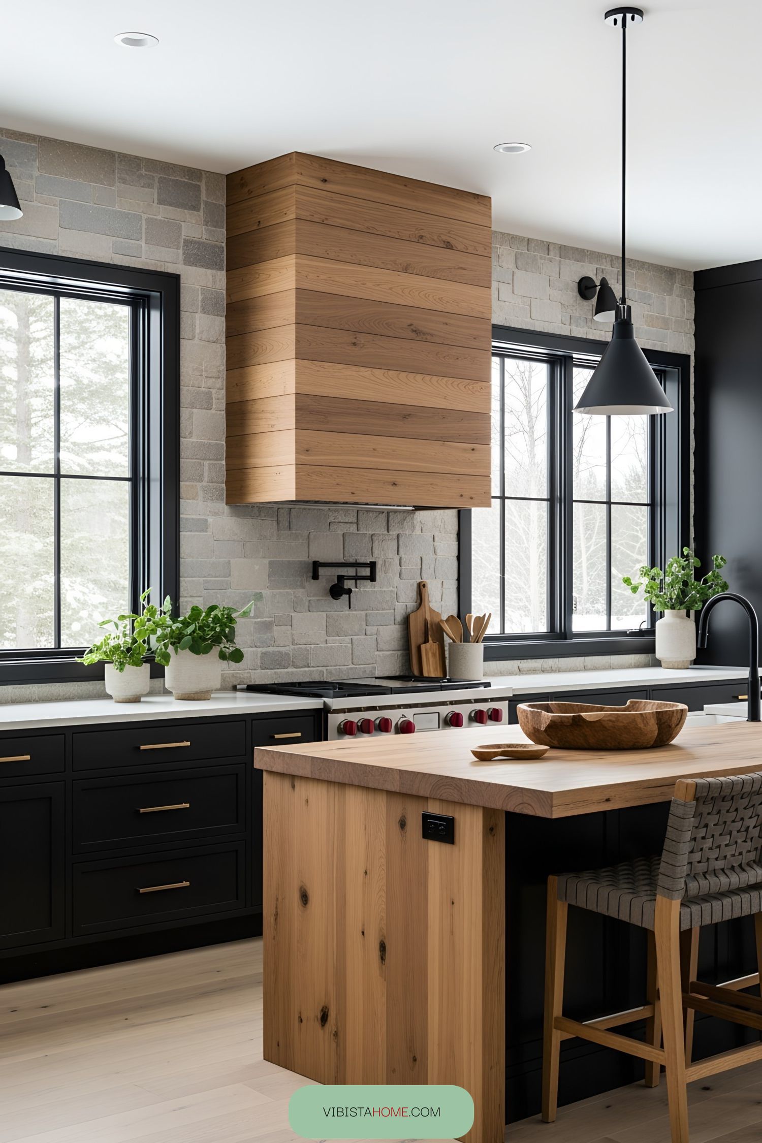 Stylish kitchen with wooden features and green accents