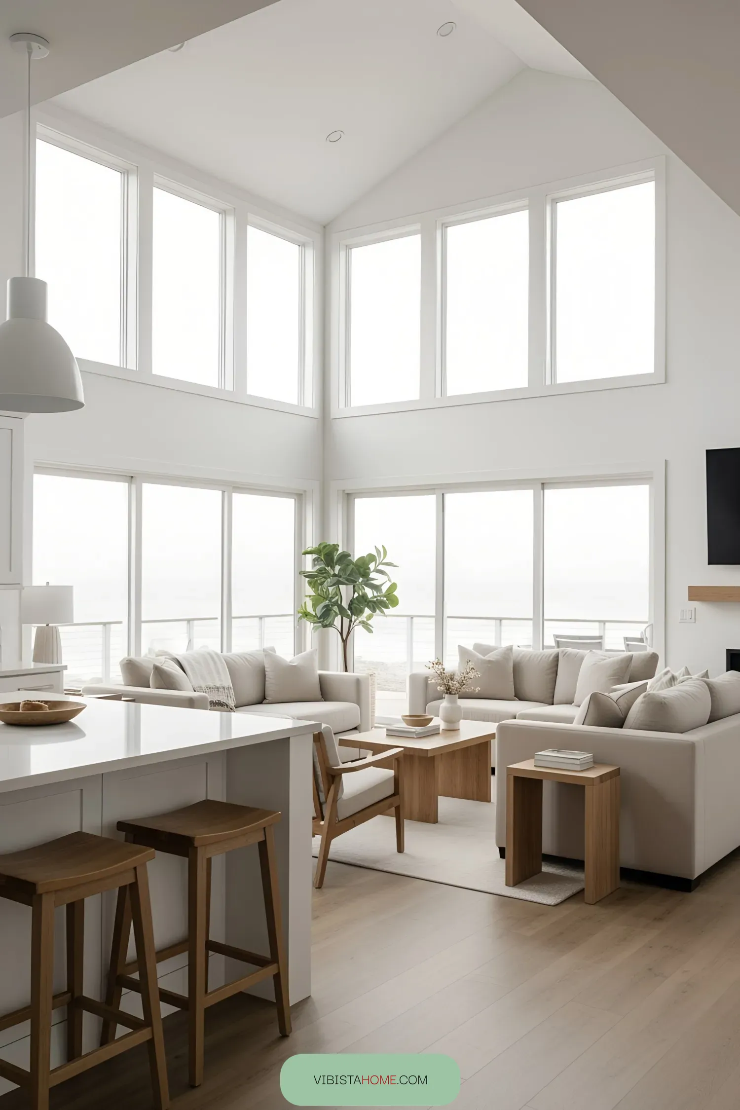 Sunlit, open-concept beach house interior