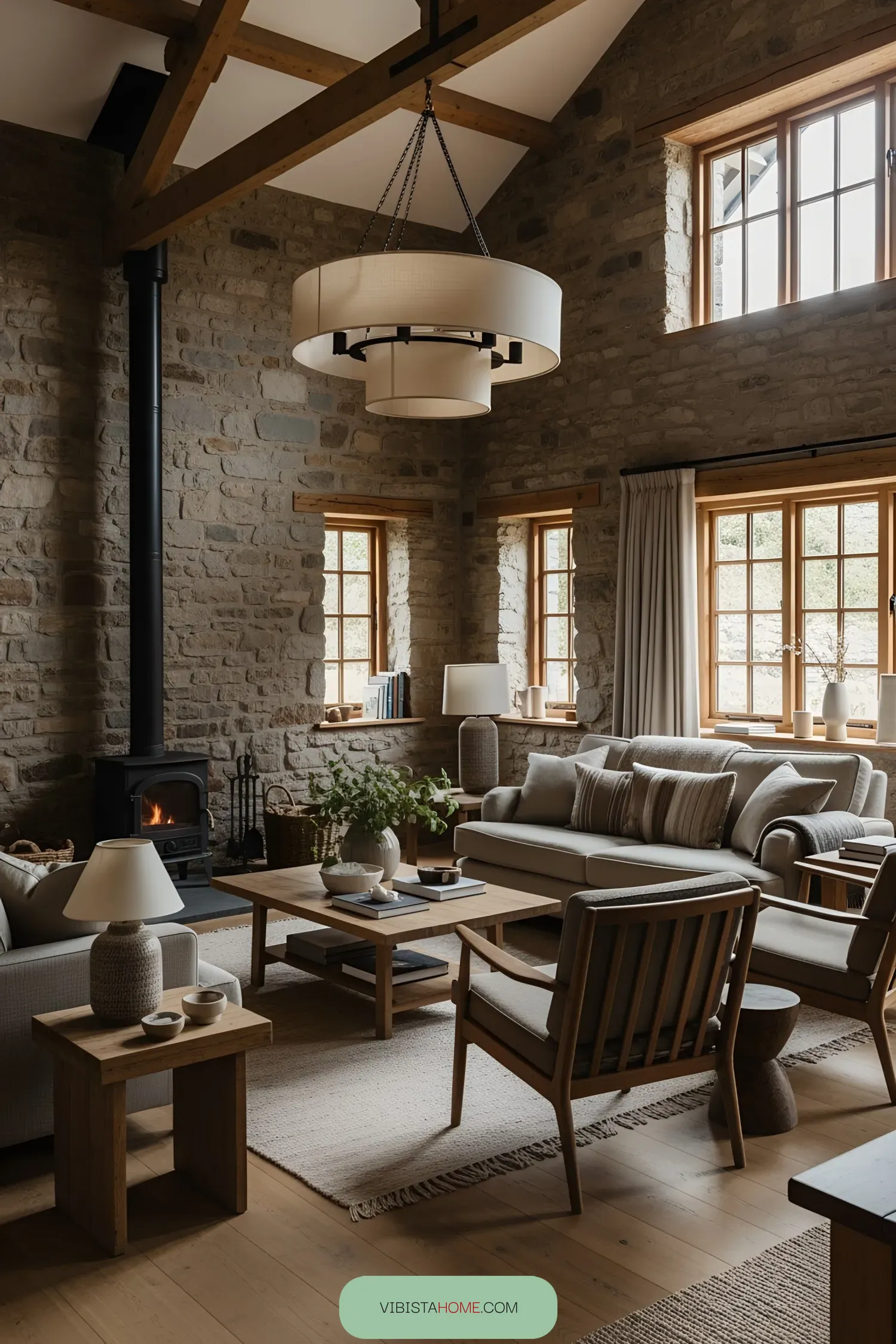 Warm stone walls and elegant furnishings in a Scottish cottage