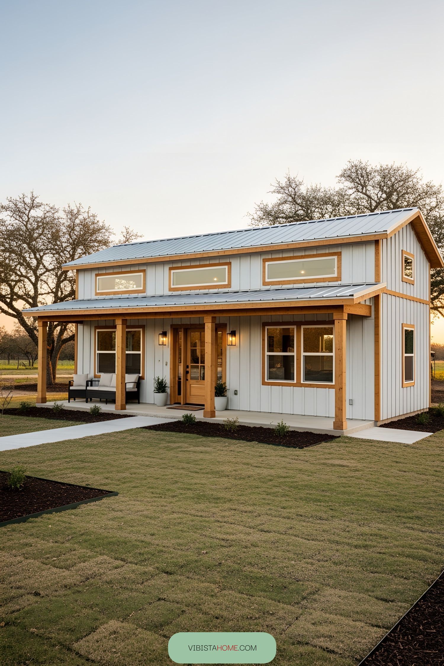 Cozy barndominium with wooden accents and large windows