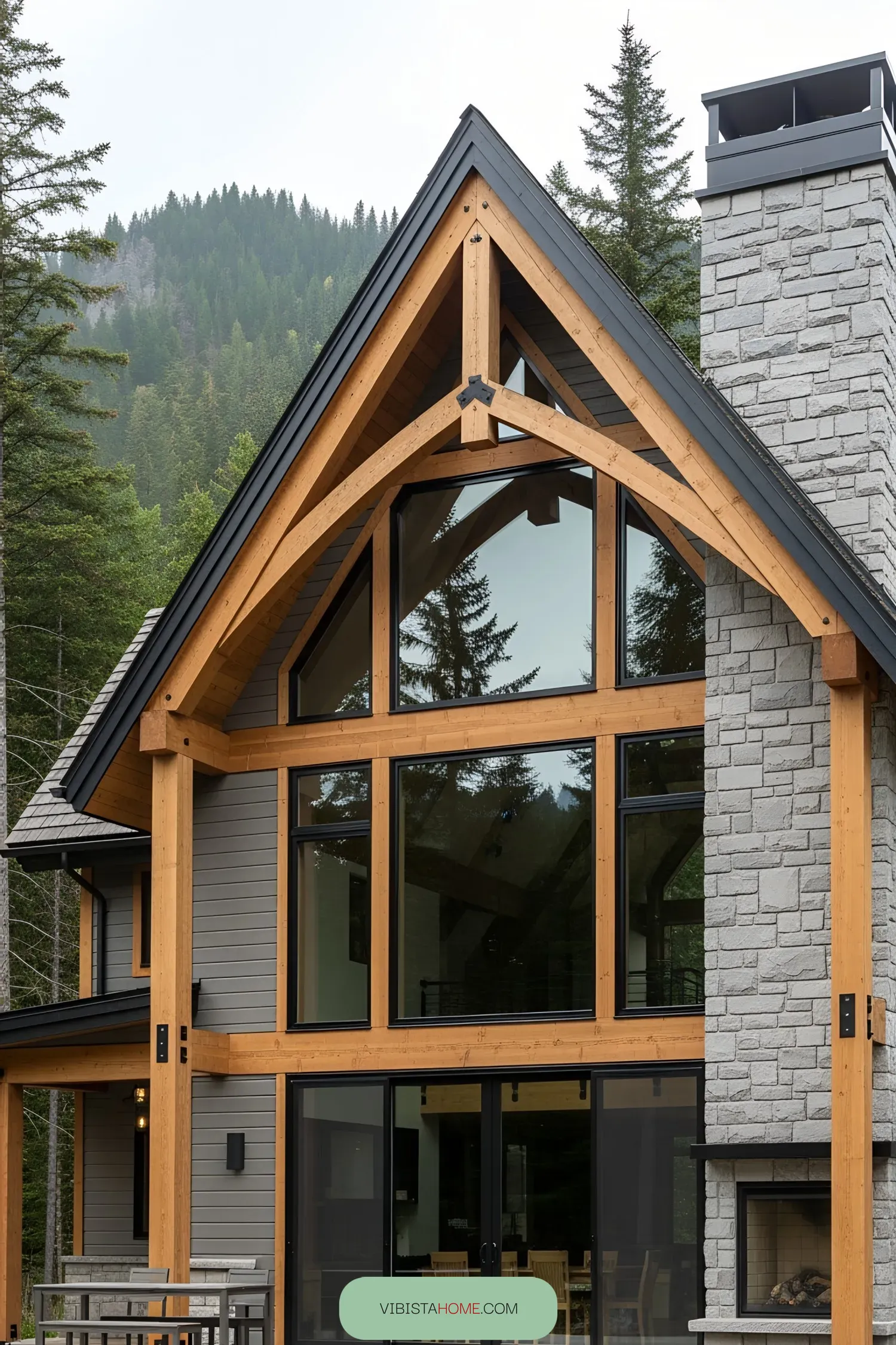 Cozy lodge with large windows and A-frame design