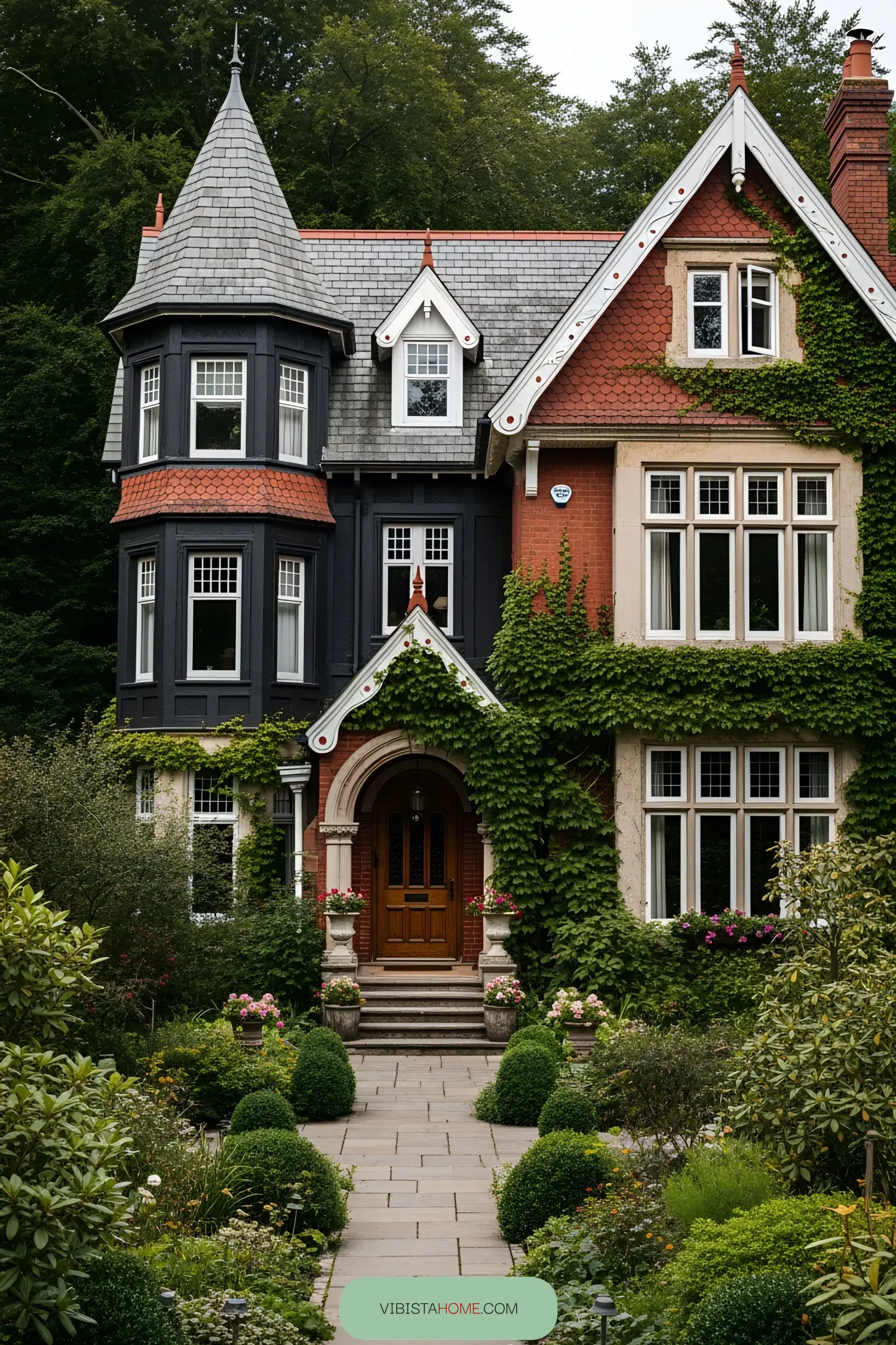 Victorian house with ivy and turret
