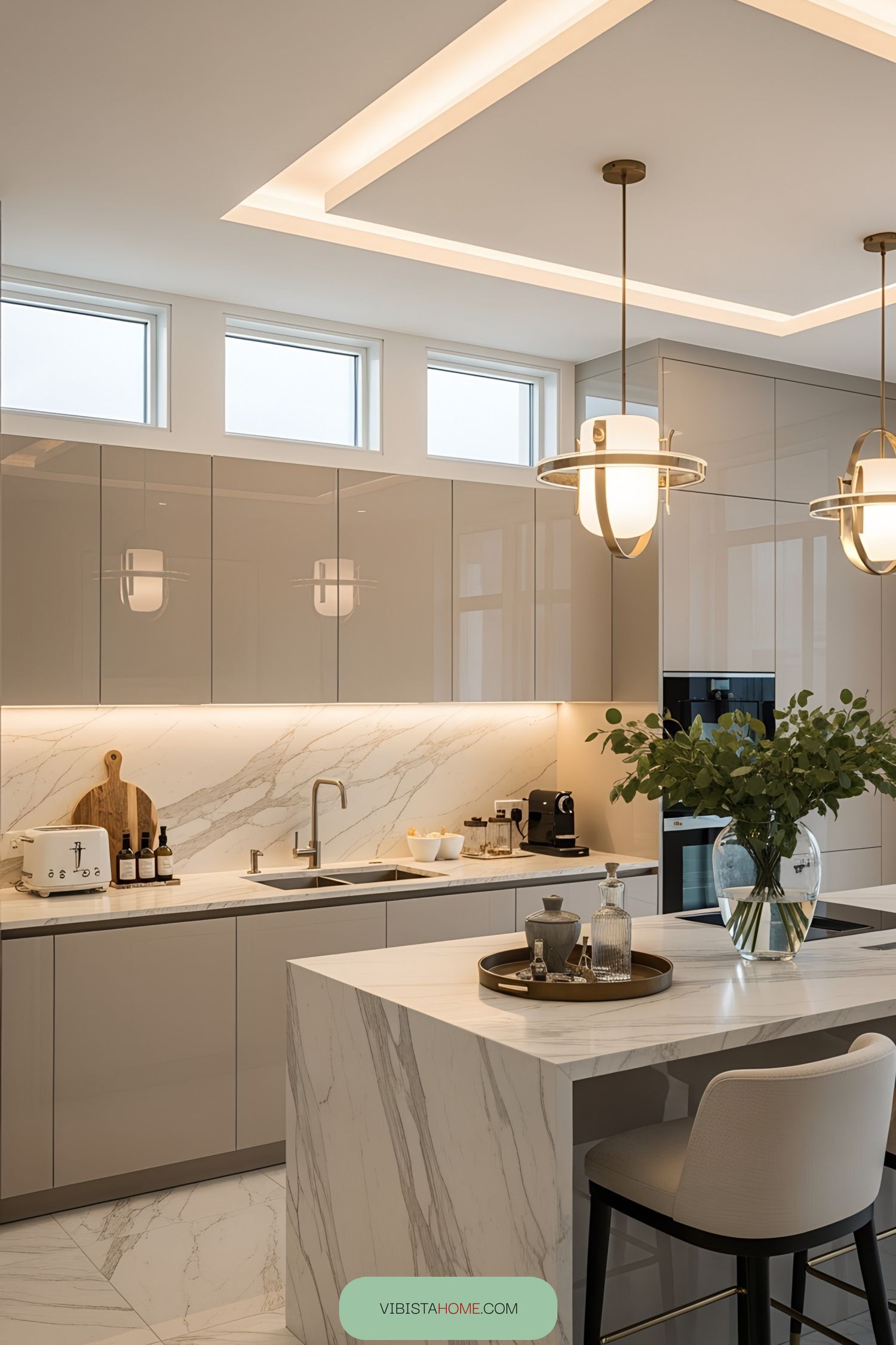 Modern kitchen with marble accents and sleek design