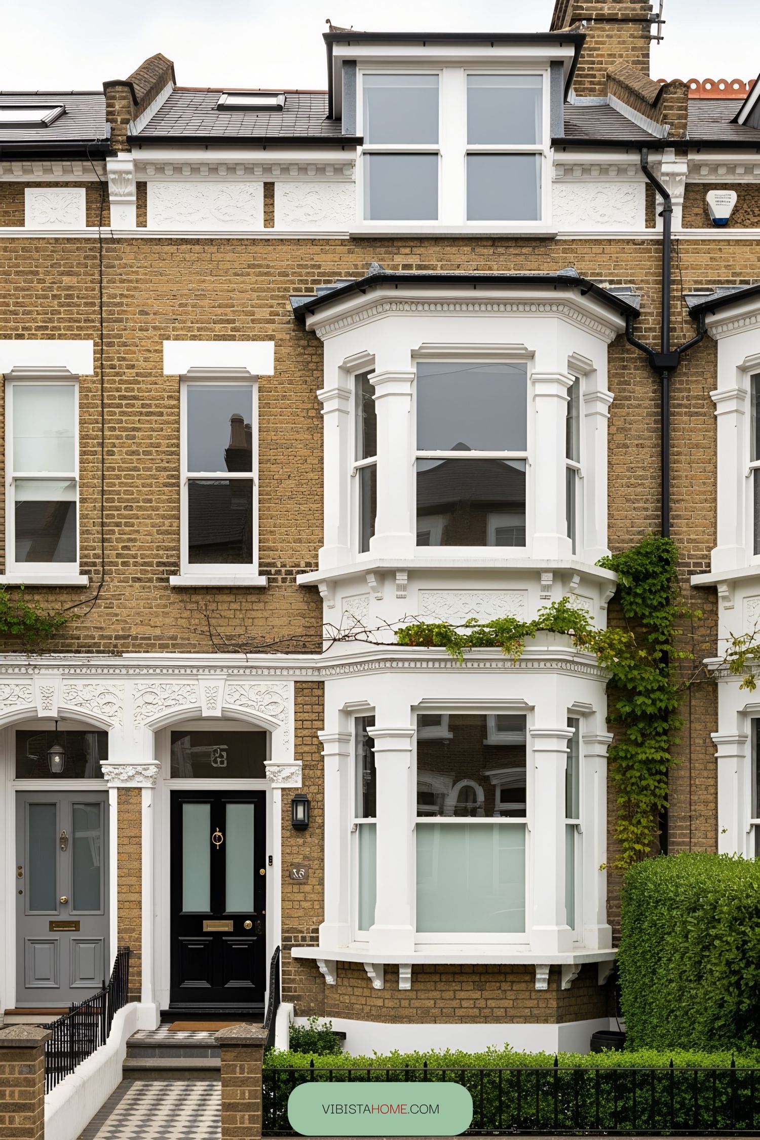 Victorian terrace house with bay windows and decorative moldings