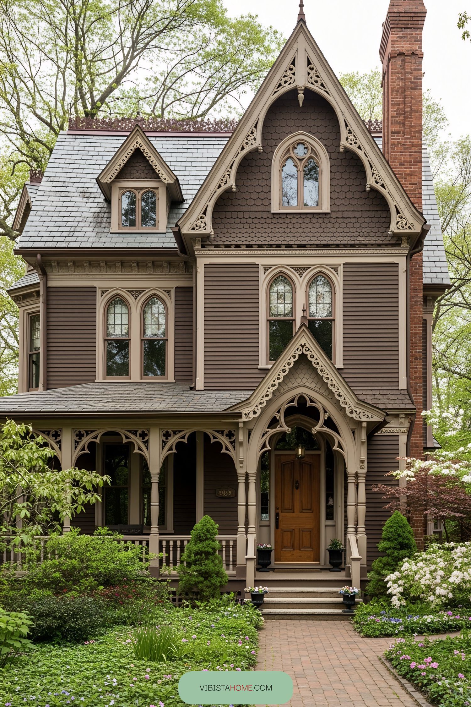 Victorian house with ornate details and arched windows