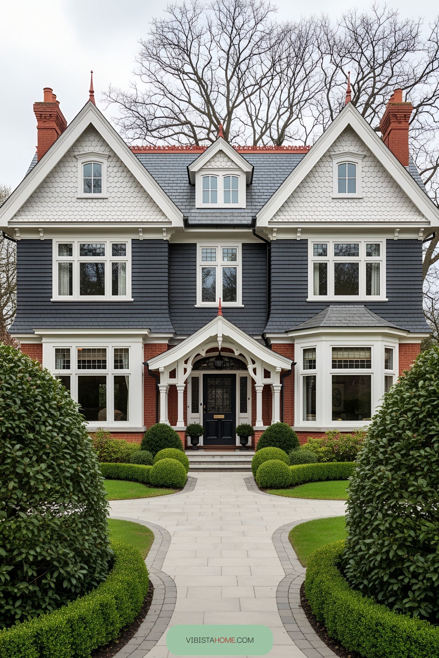 Victorian house with classic architecture and manicured garden