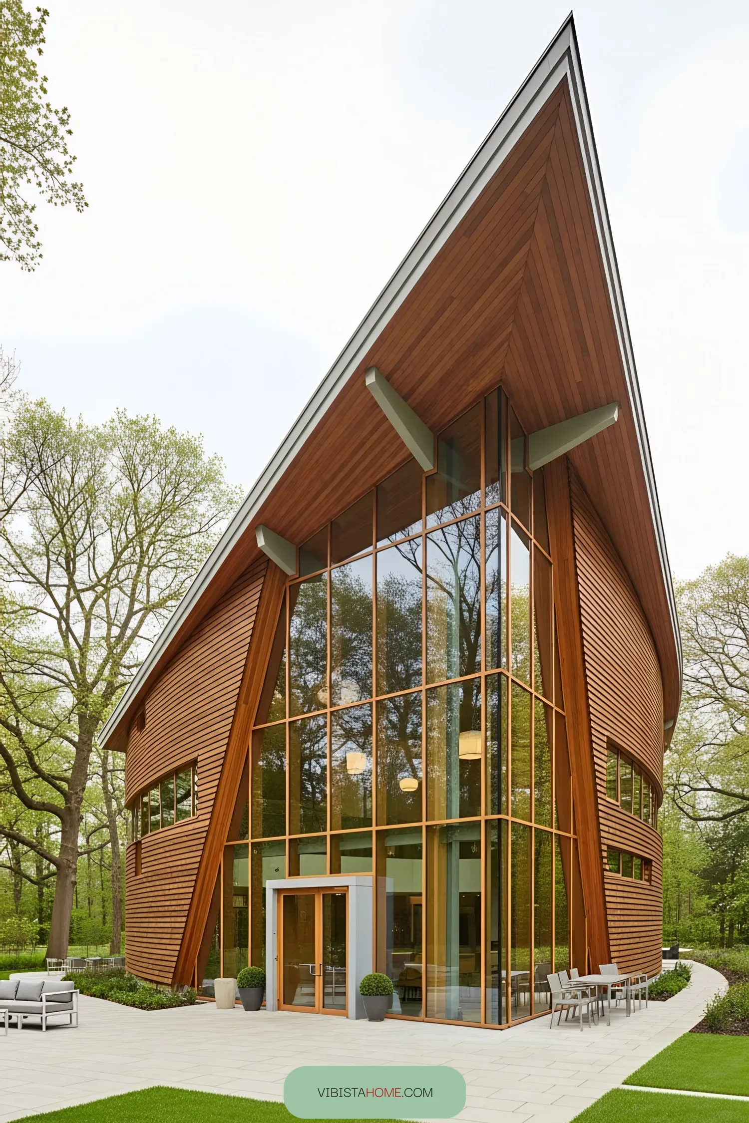 Modern glass pavilion with unique architectural design