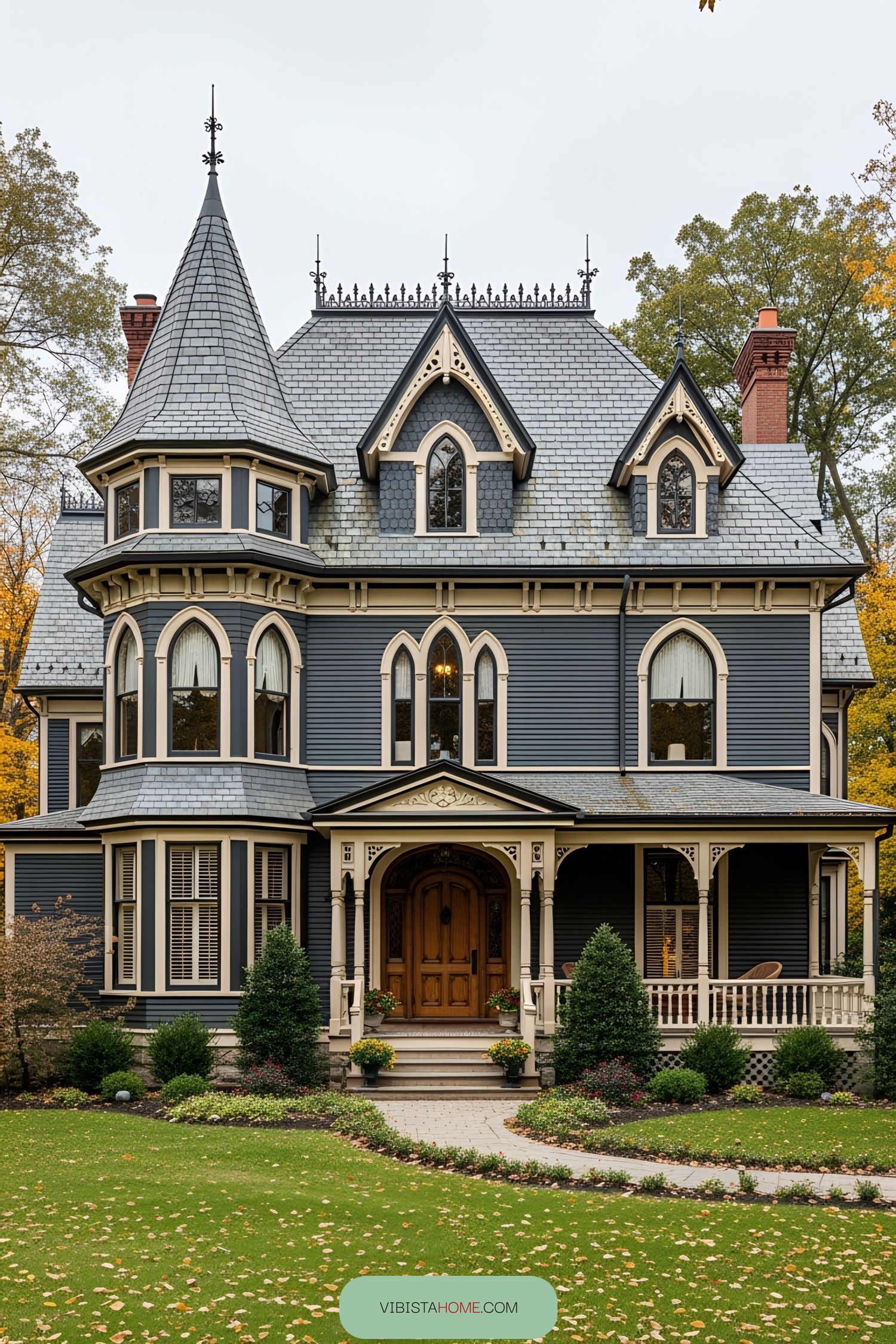 Charming Gothic Victorian house with a dramatic roofline