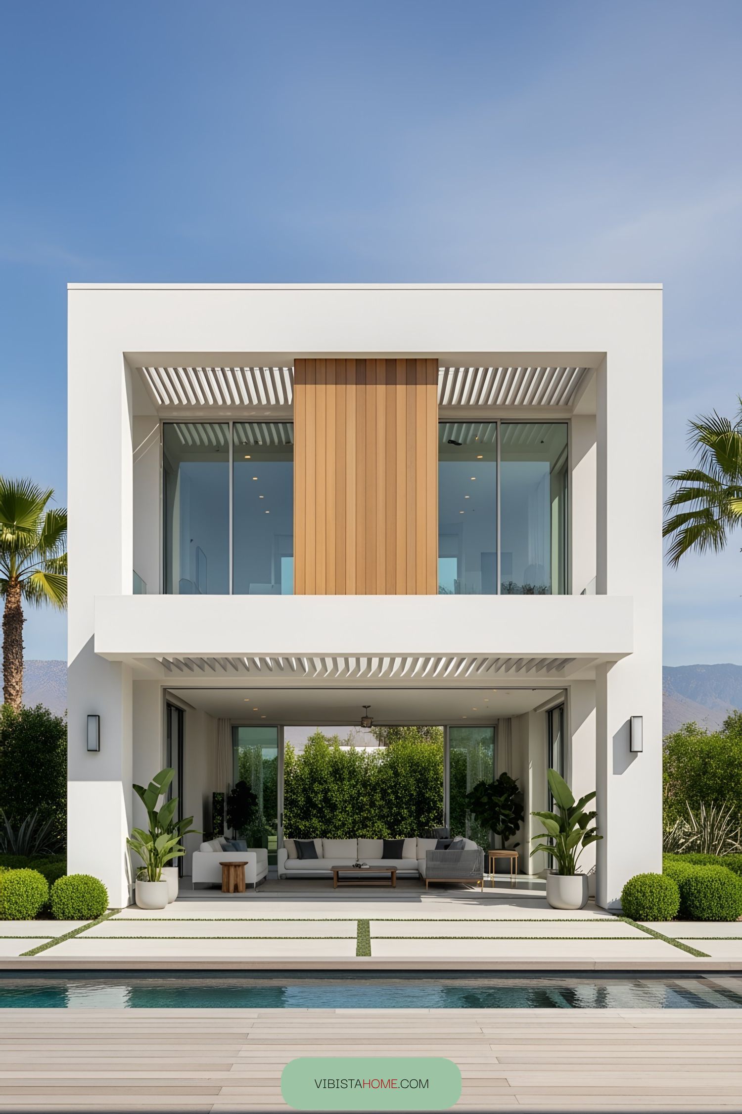 Modern pool house with sleek design and open living area