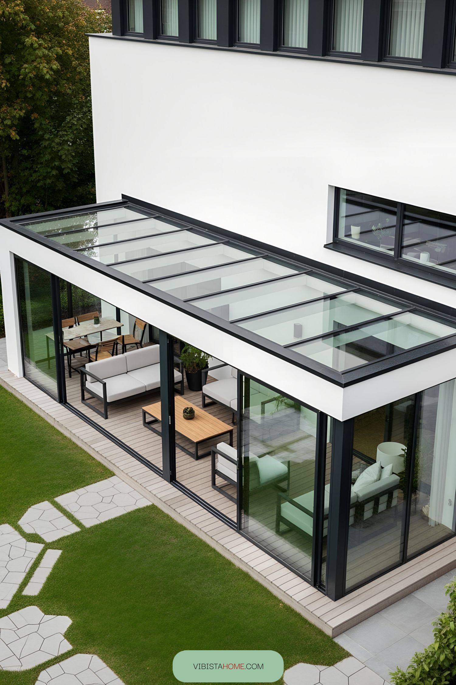 Modern glass terrace with minimalist design