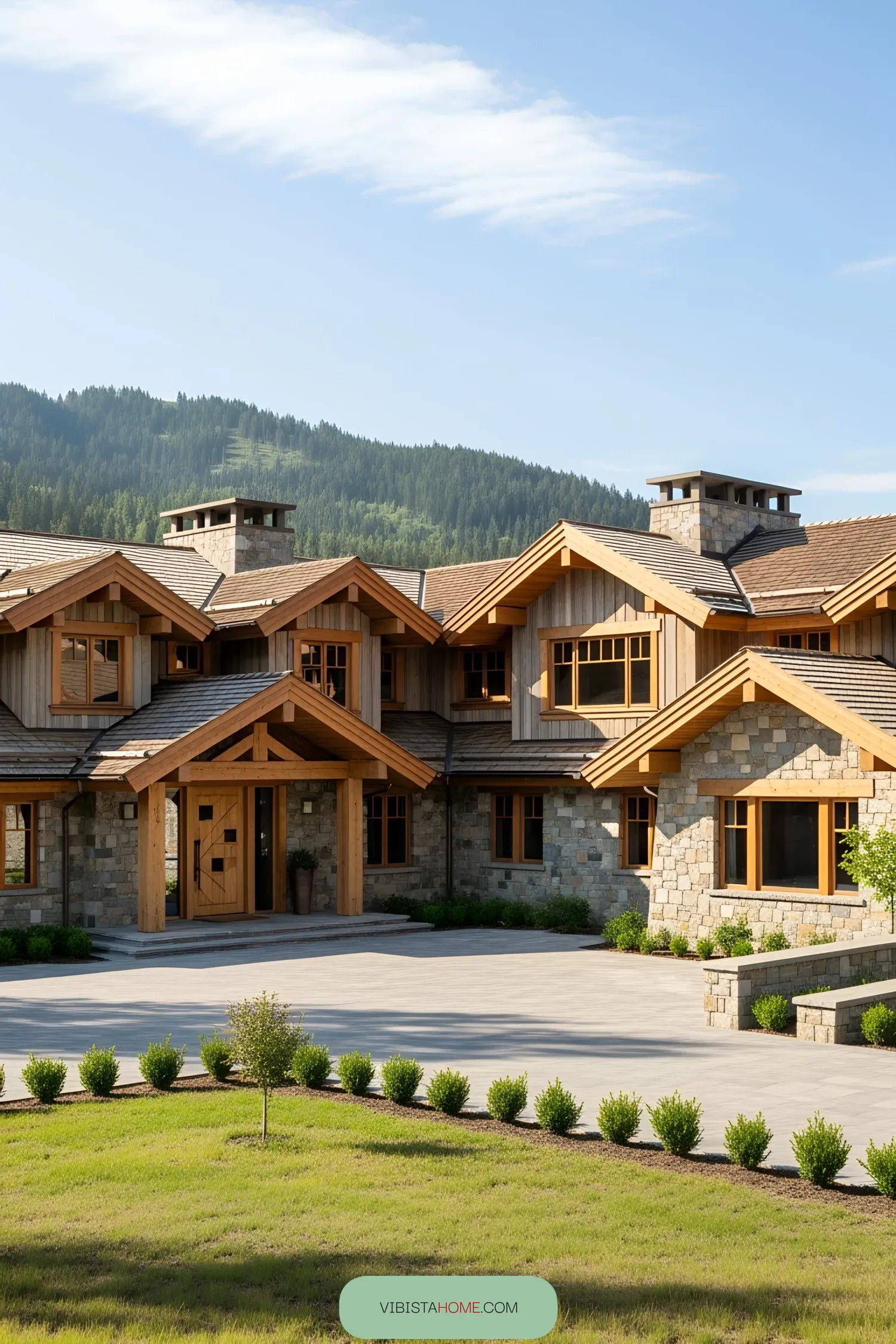 Luxury chalet with stone and wood architecture surrounded by nature