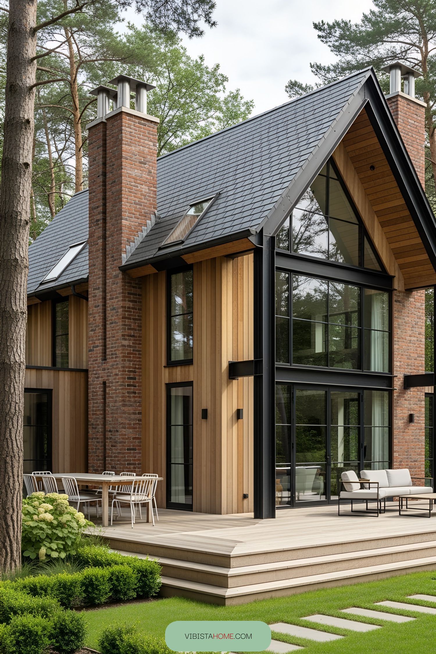Modern rustic house with brick and wood