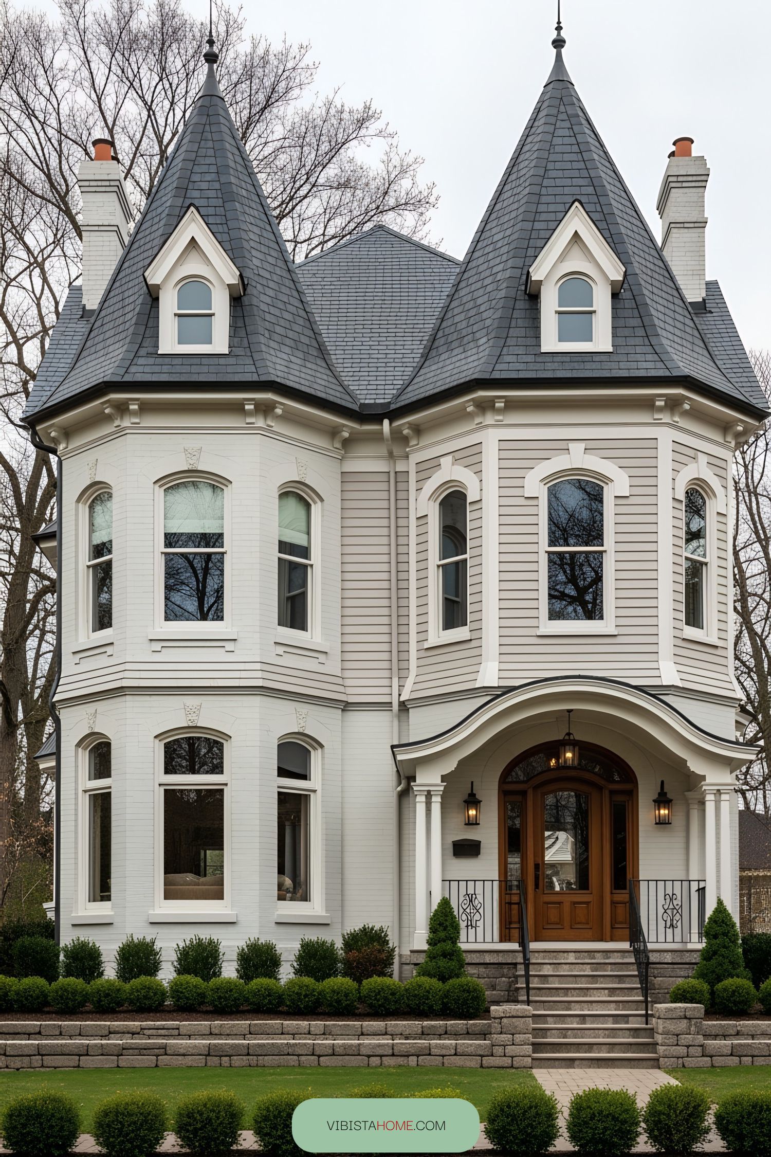 Charming Victorian house with turrets and elegant windows