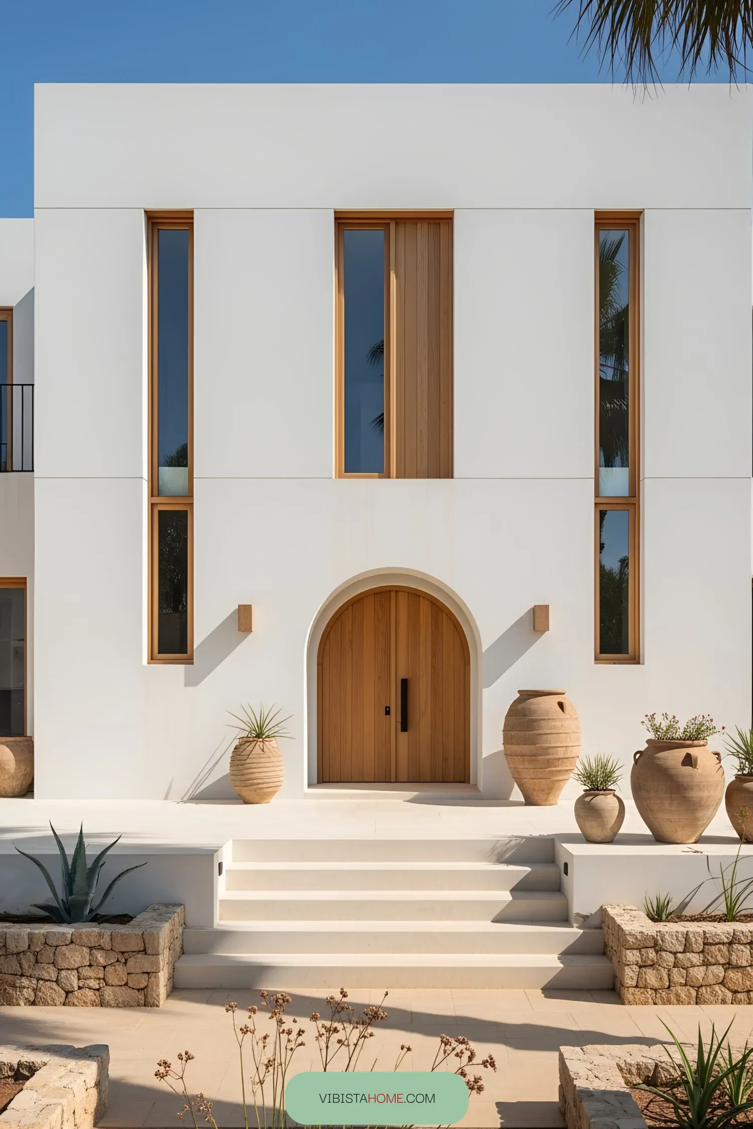 Elegant white house with terracotta pots