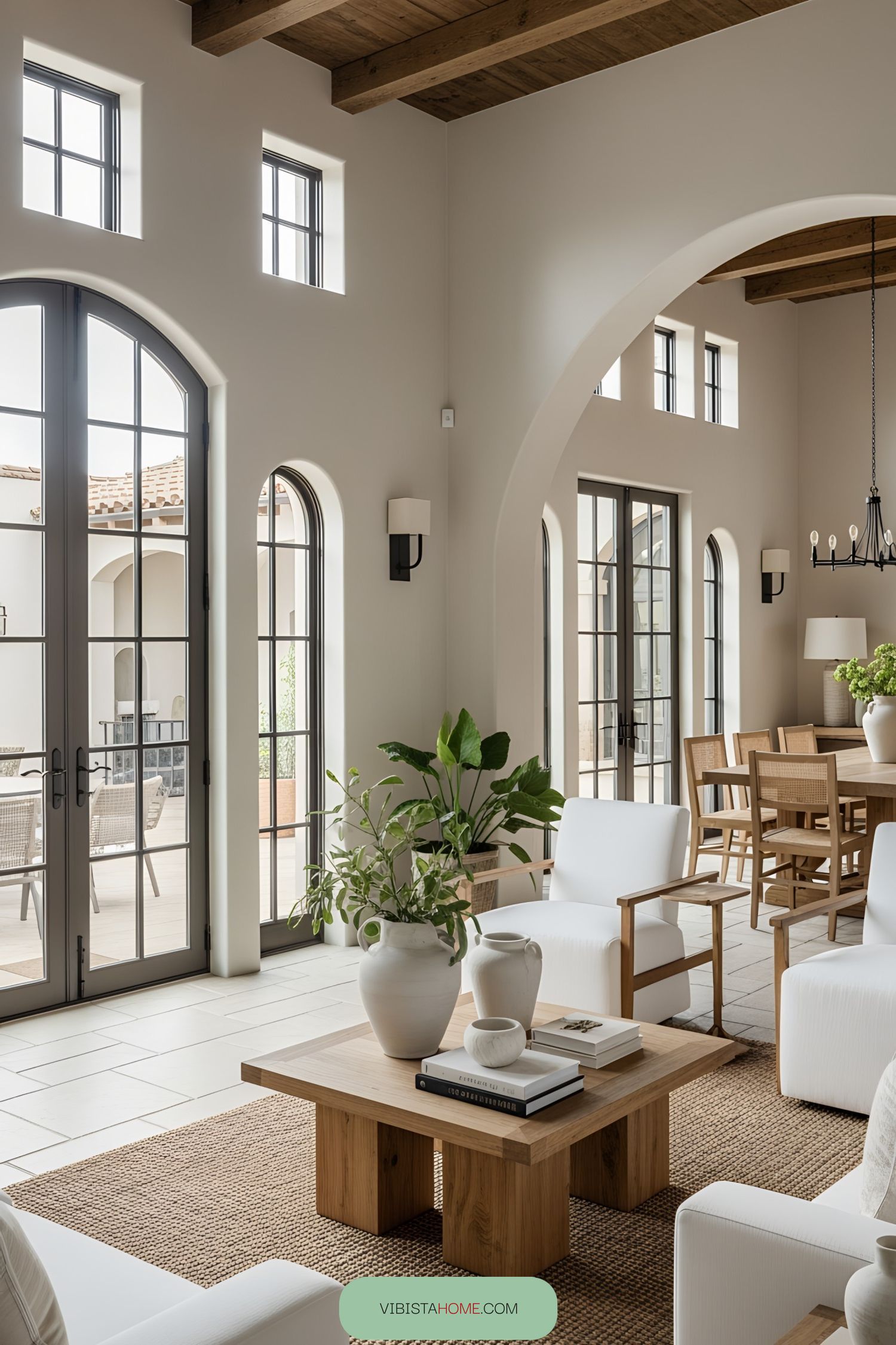 Bright Spanish style living room with arched windows
