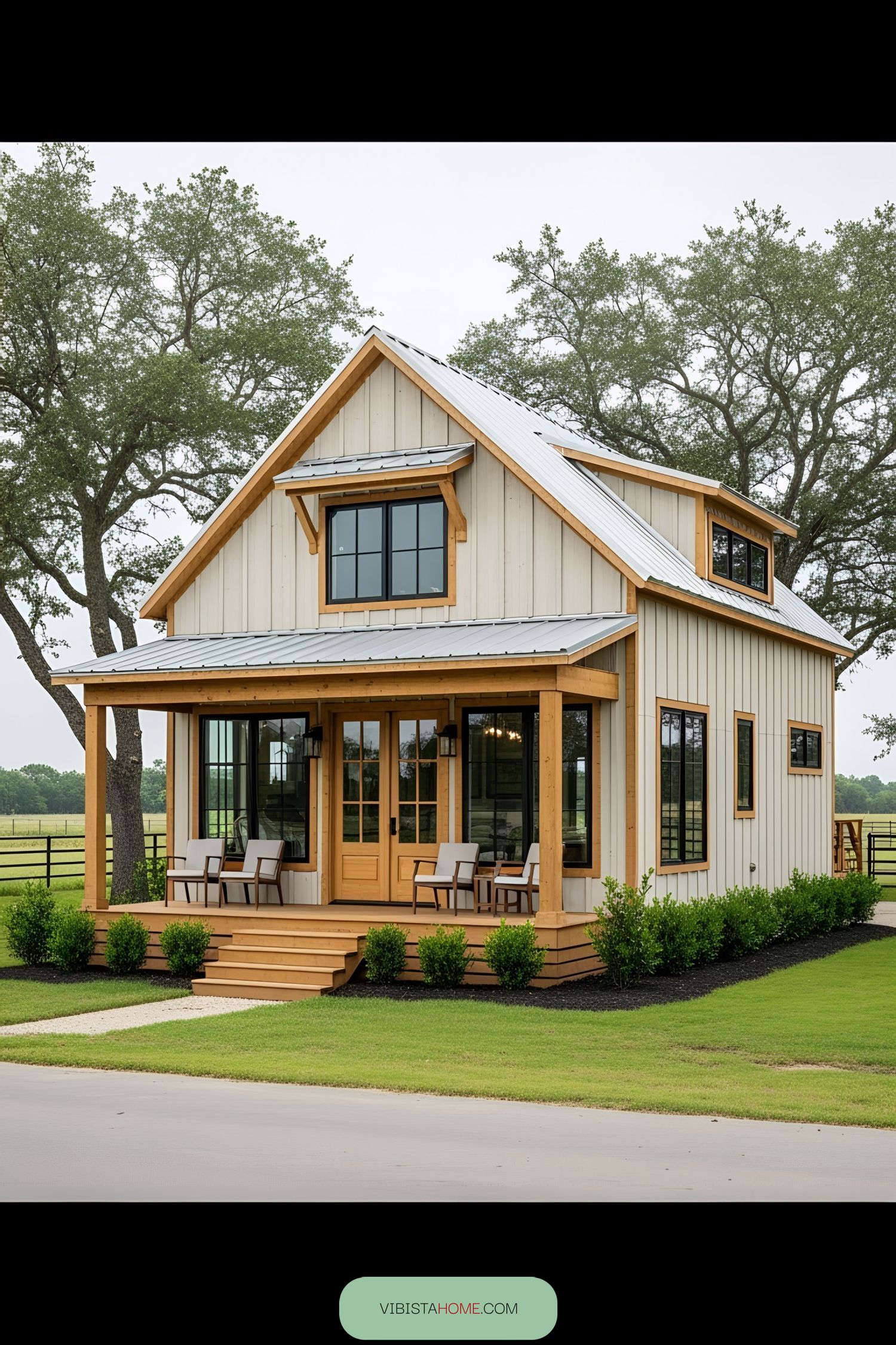 Small barndominium with a cozy porch