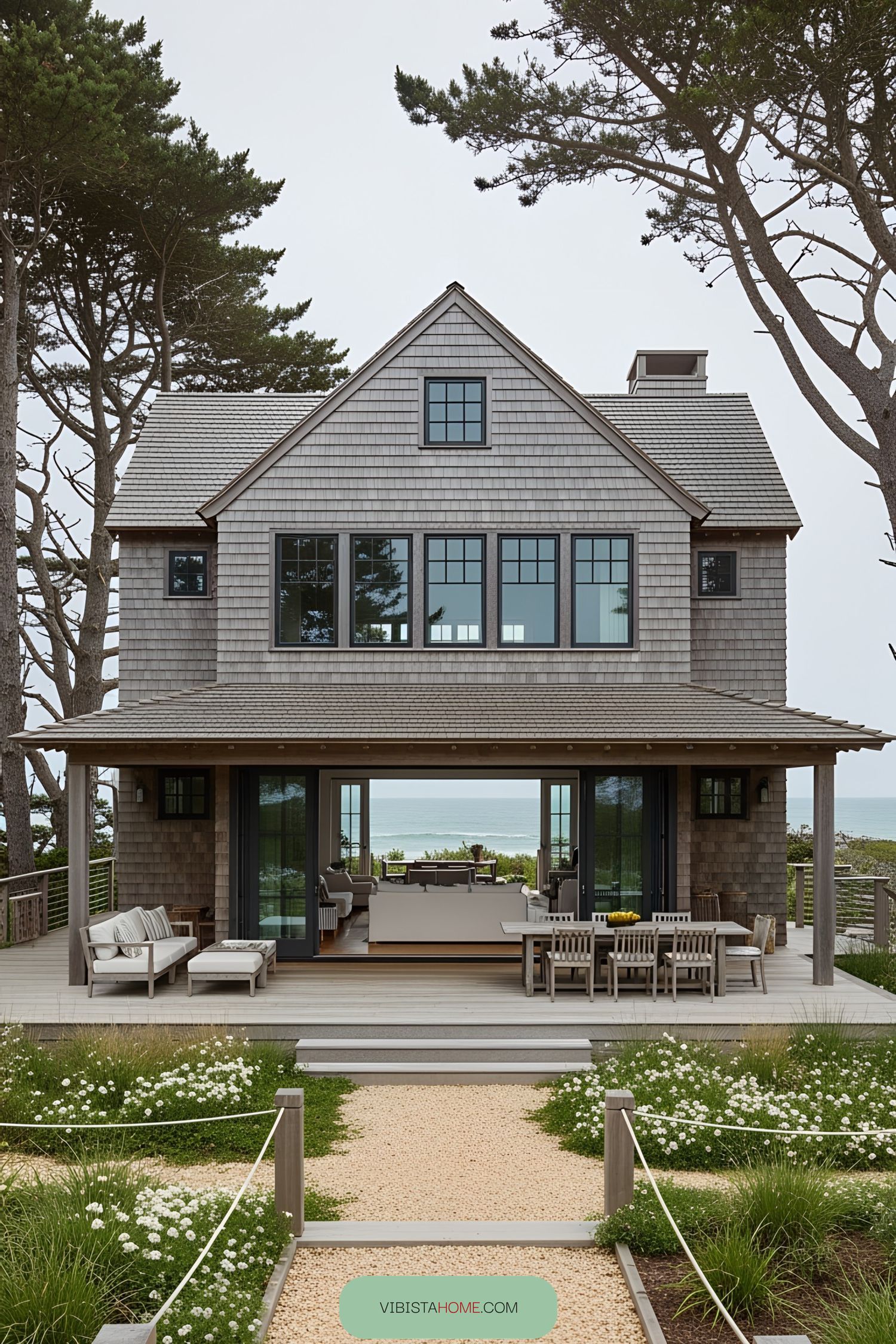 Rustic beach house with oceanfront deck