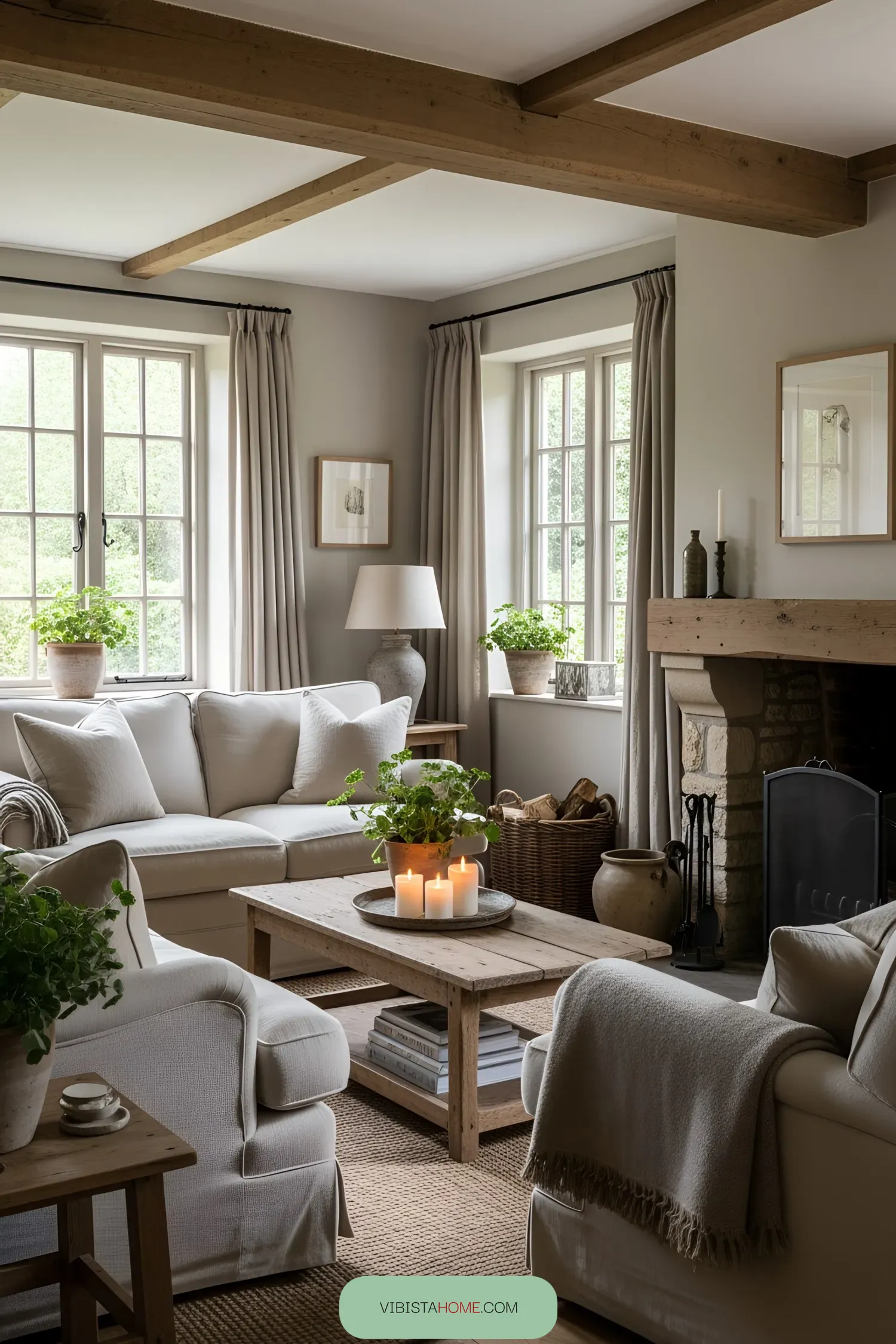 Cozy living room with rustic charm and candles