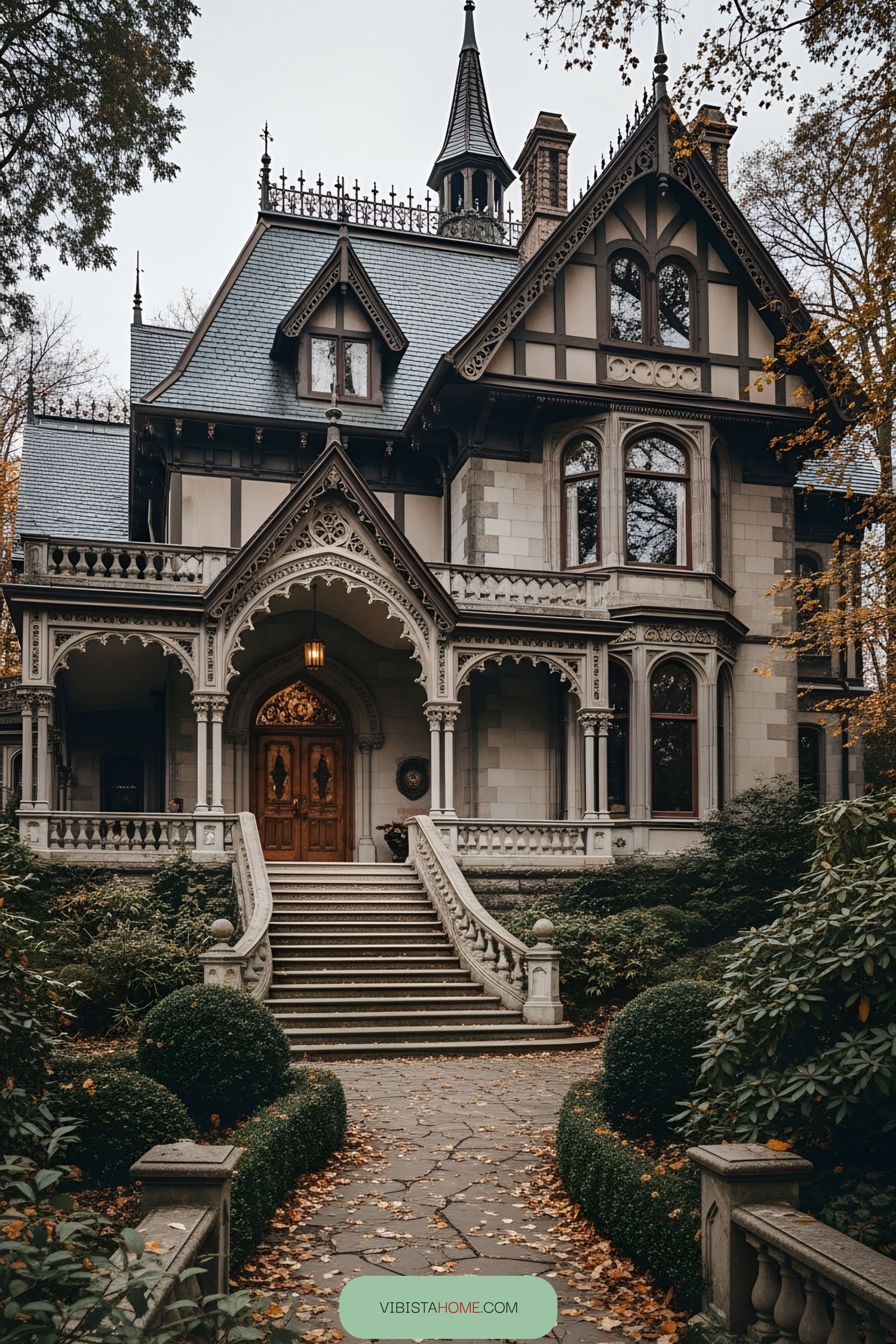 Gothic Victorian house with ornate details and steep roof