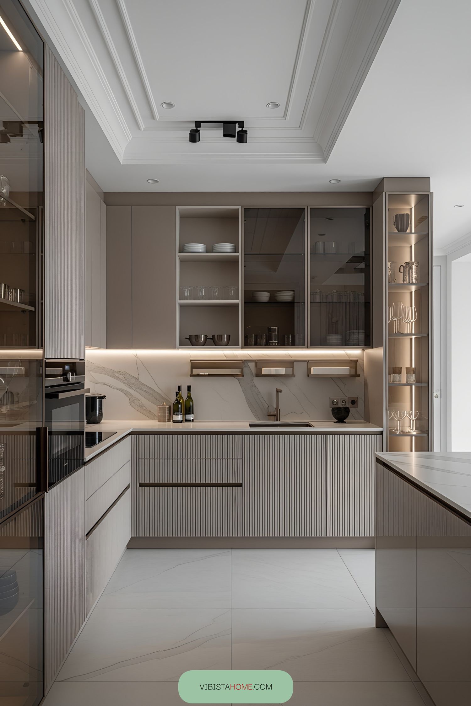 Modern kitchen with muted tones and clean lines